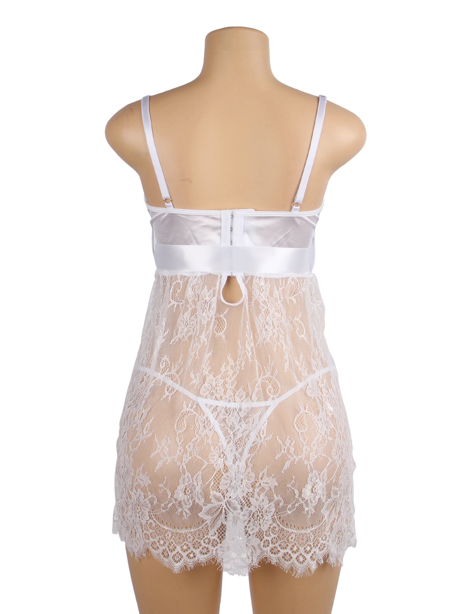 White Eyelash Lace Sexy Push Up Suspenders Nightdress