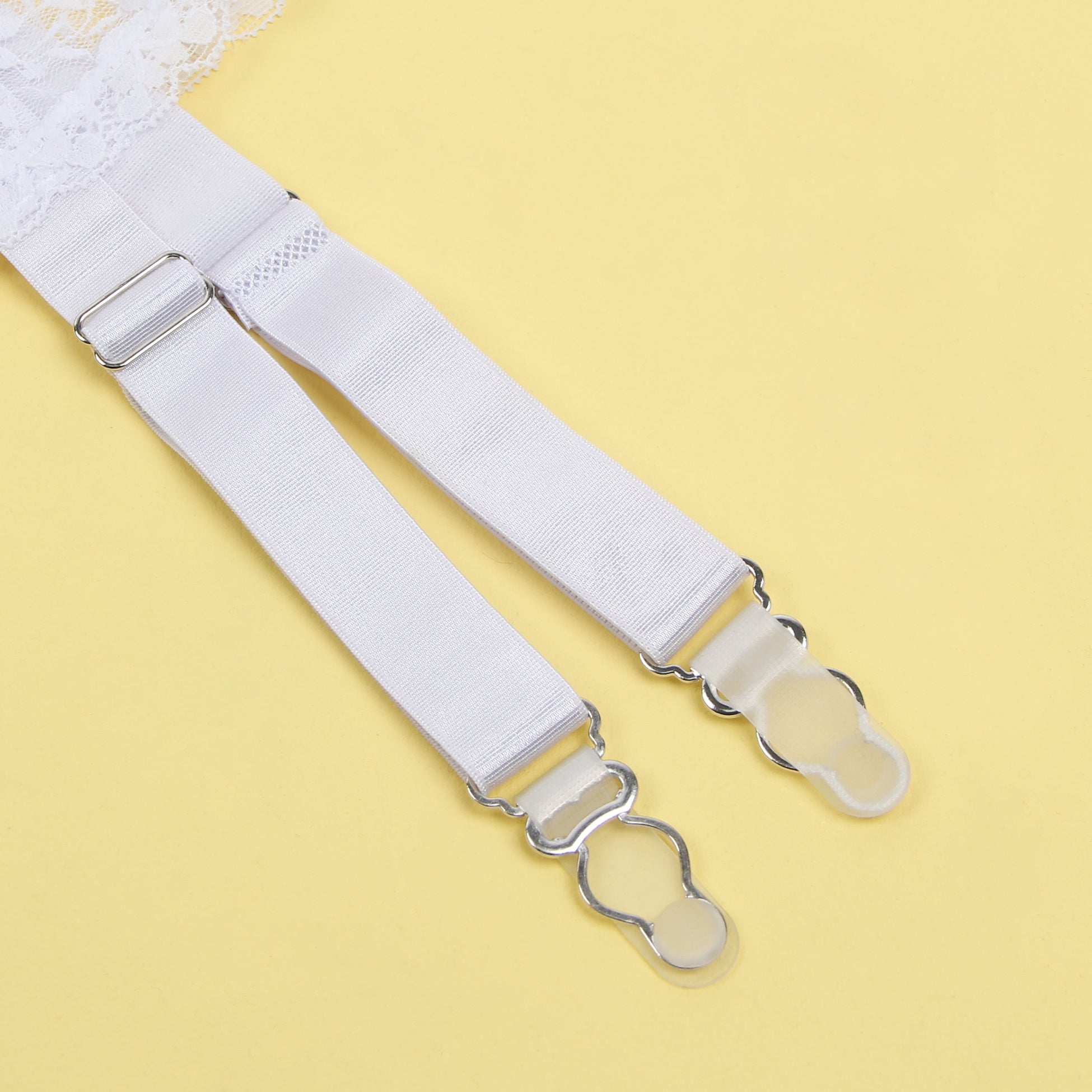 White Sexy Lace Metal Clips Garter Panty