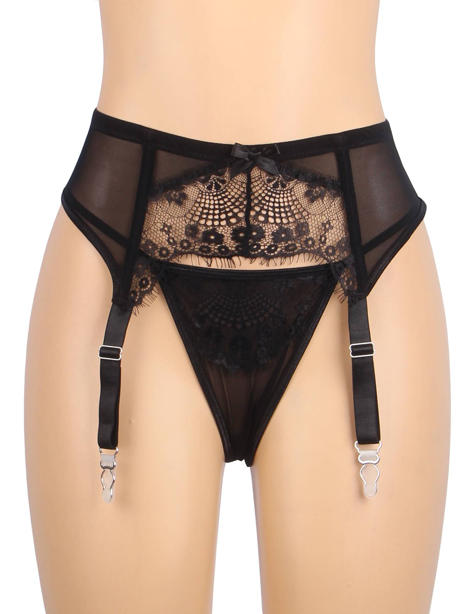 Culotte porte-jarretelles avec clips métalliques et dentelle noire sexy