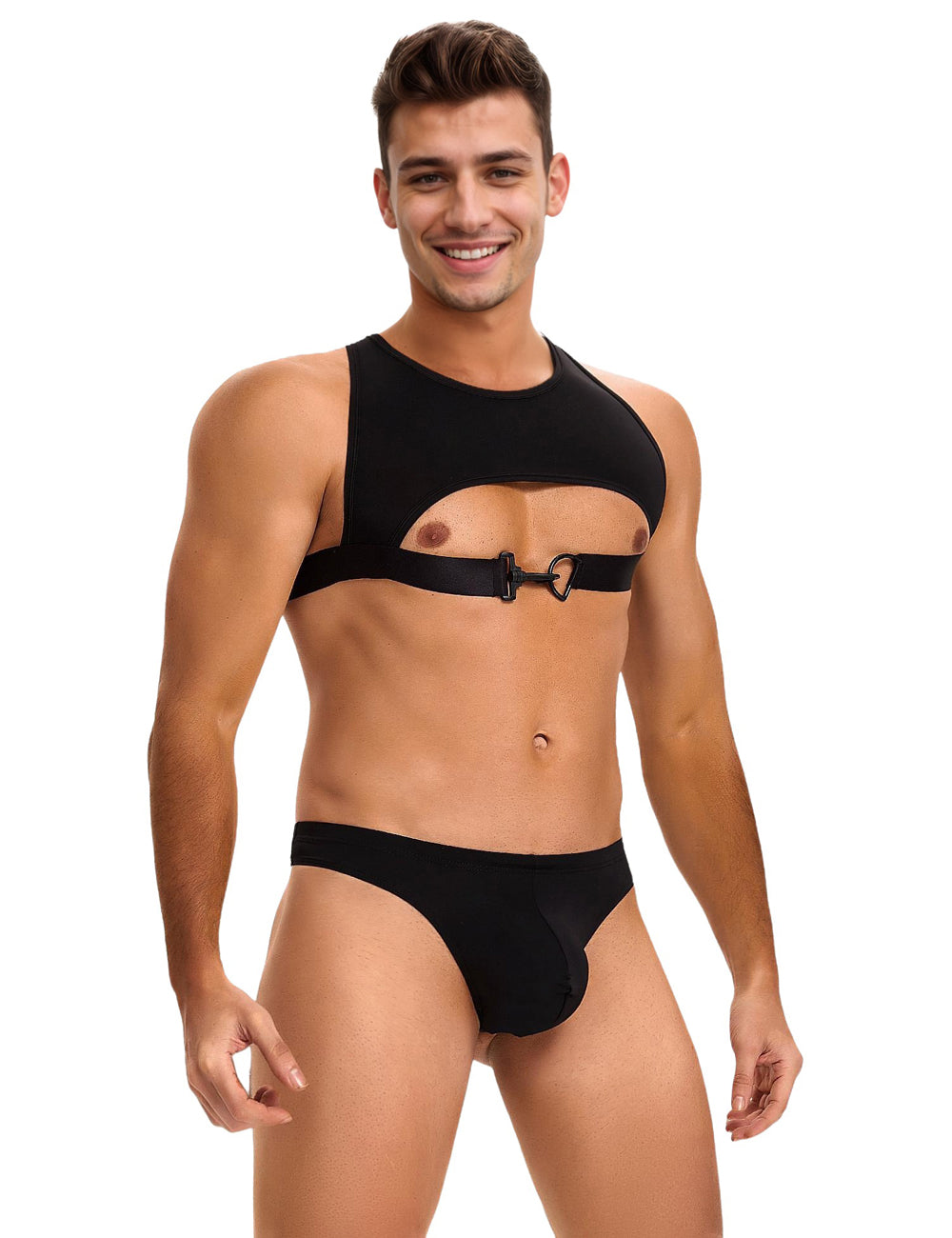 Black Ice Silk Harness Sexy Men Lingerie Set