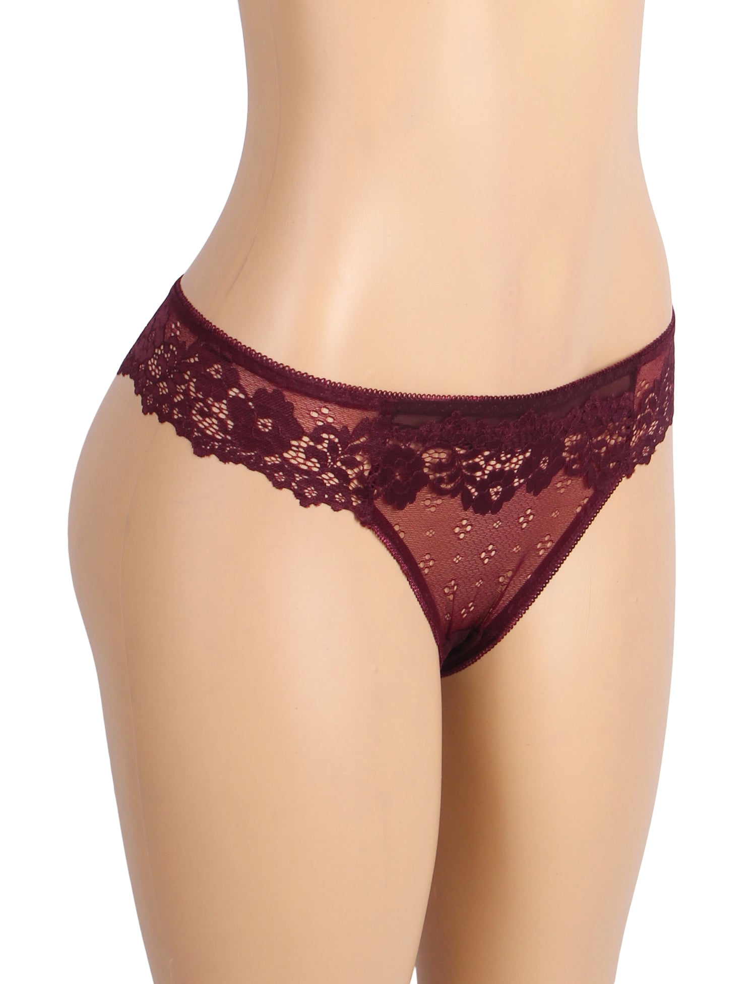 Burgundy Sexy Floral Lace Panty