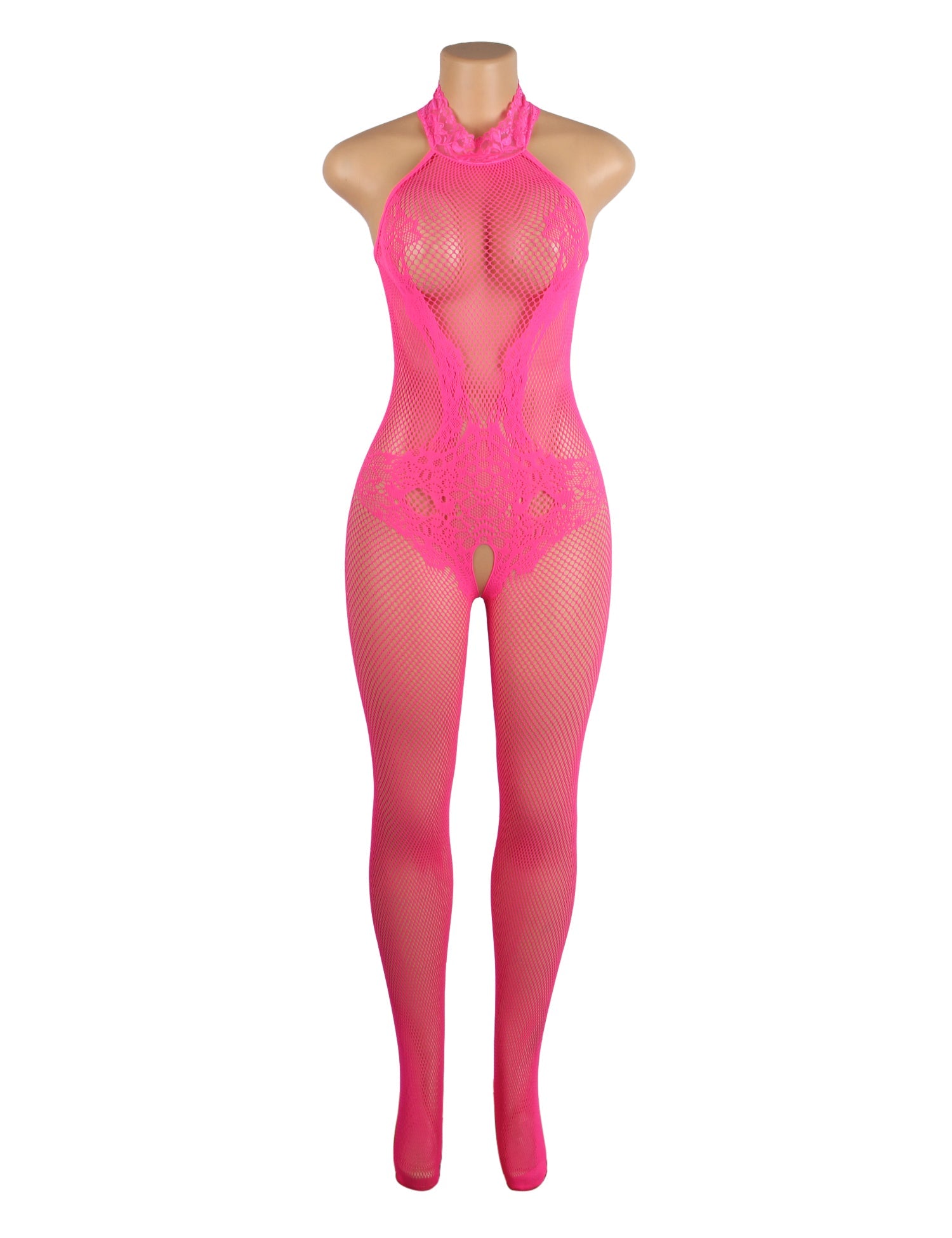Rose Lace and Fishnet Turtleneck Bodystocking