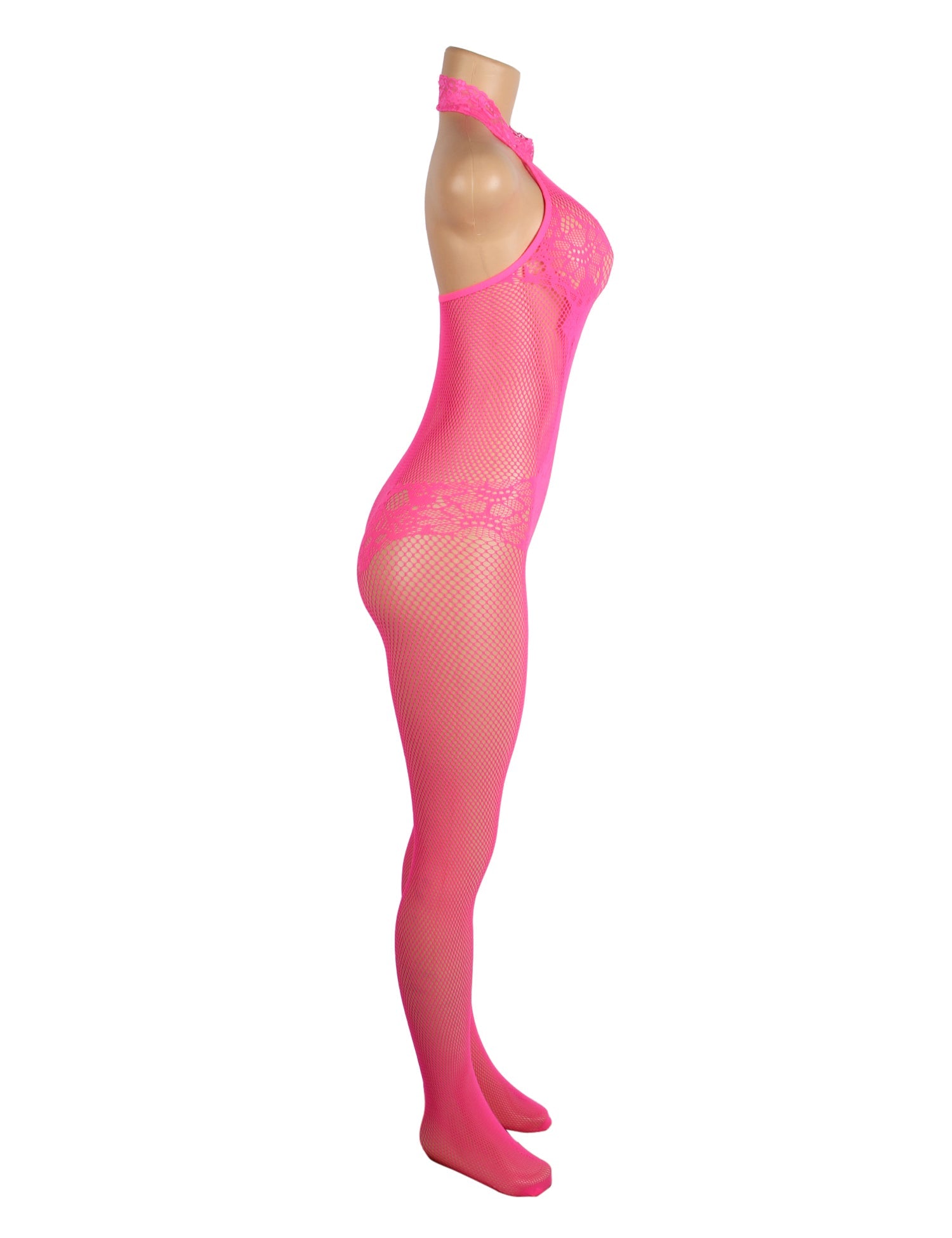 Rose Lace and Fishnet Turtleneck Bodystocking