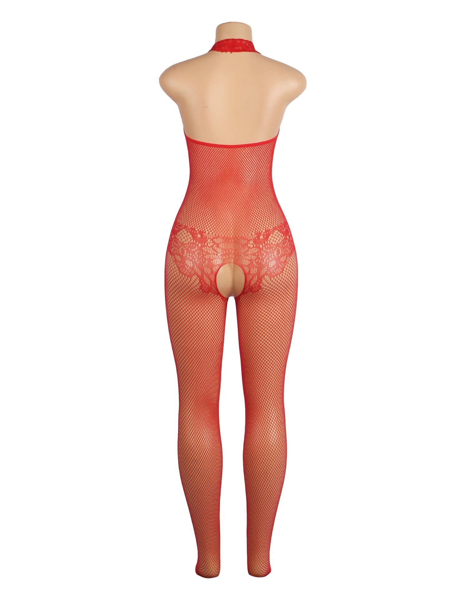 Roter Spitzen- und Netz-Rollkragenbody