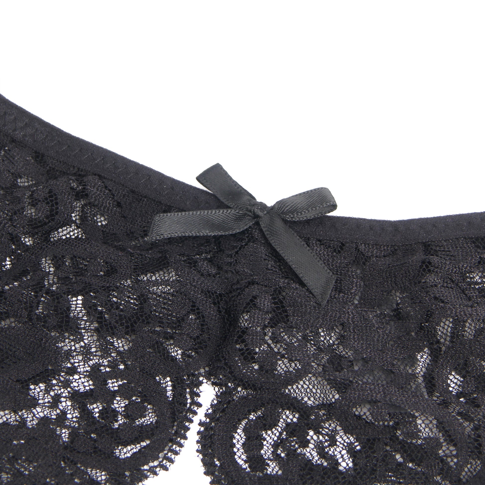 Black Sexy Open Crotch Lace Bow Panty