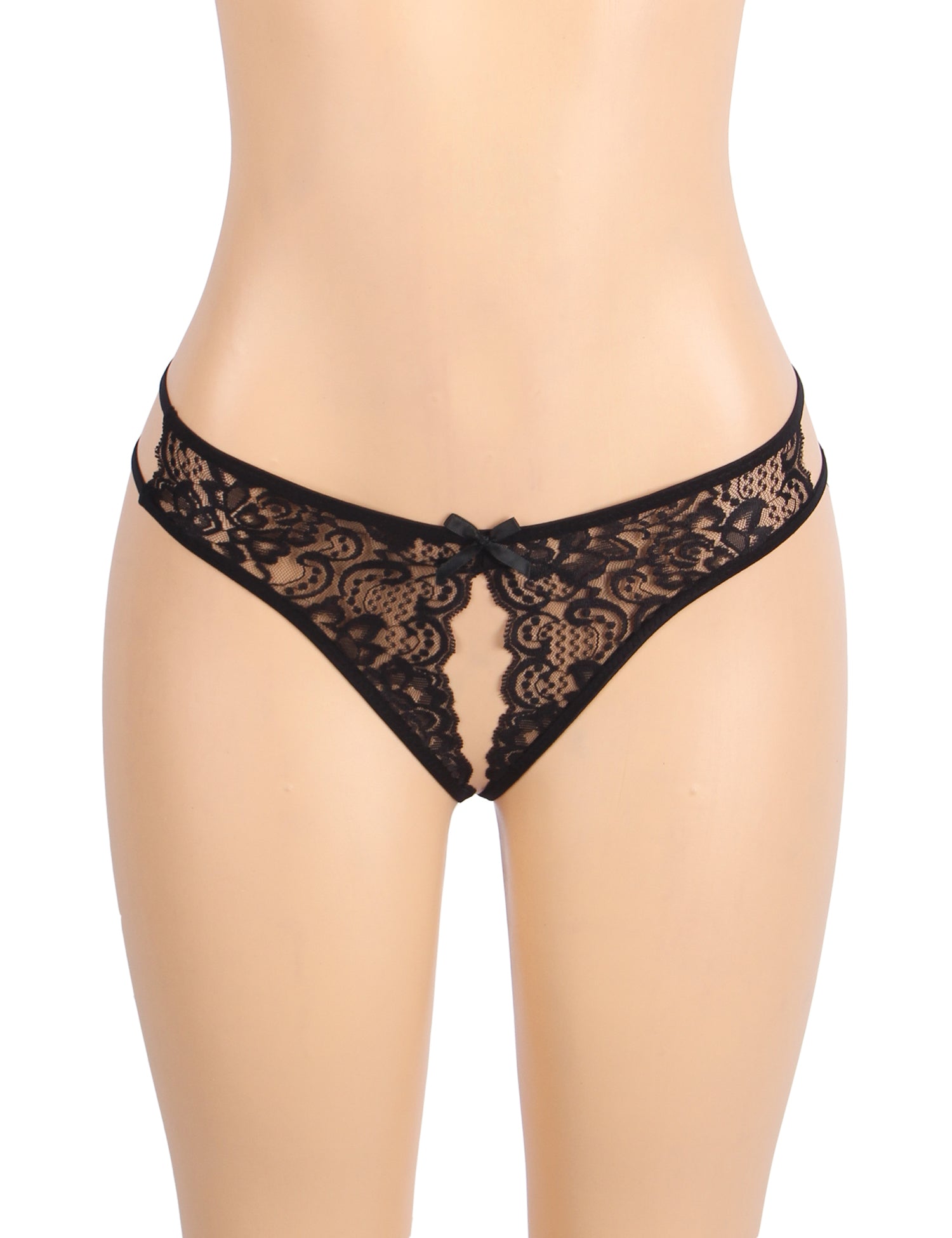 Black Sexy Open Crotch Lace Bow Panty