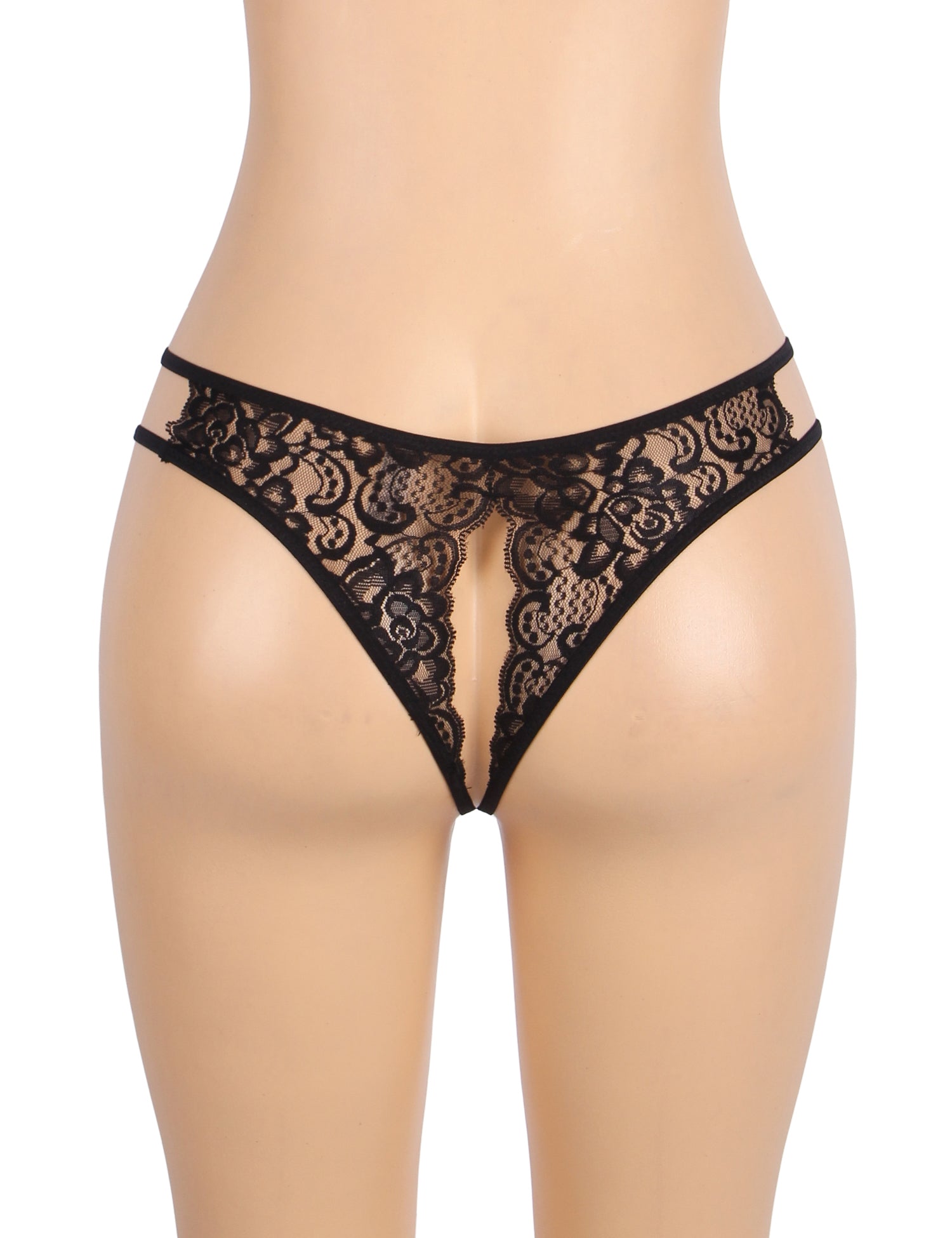 Black Sexy Open Crotch Lace Bow Panty