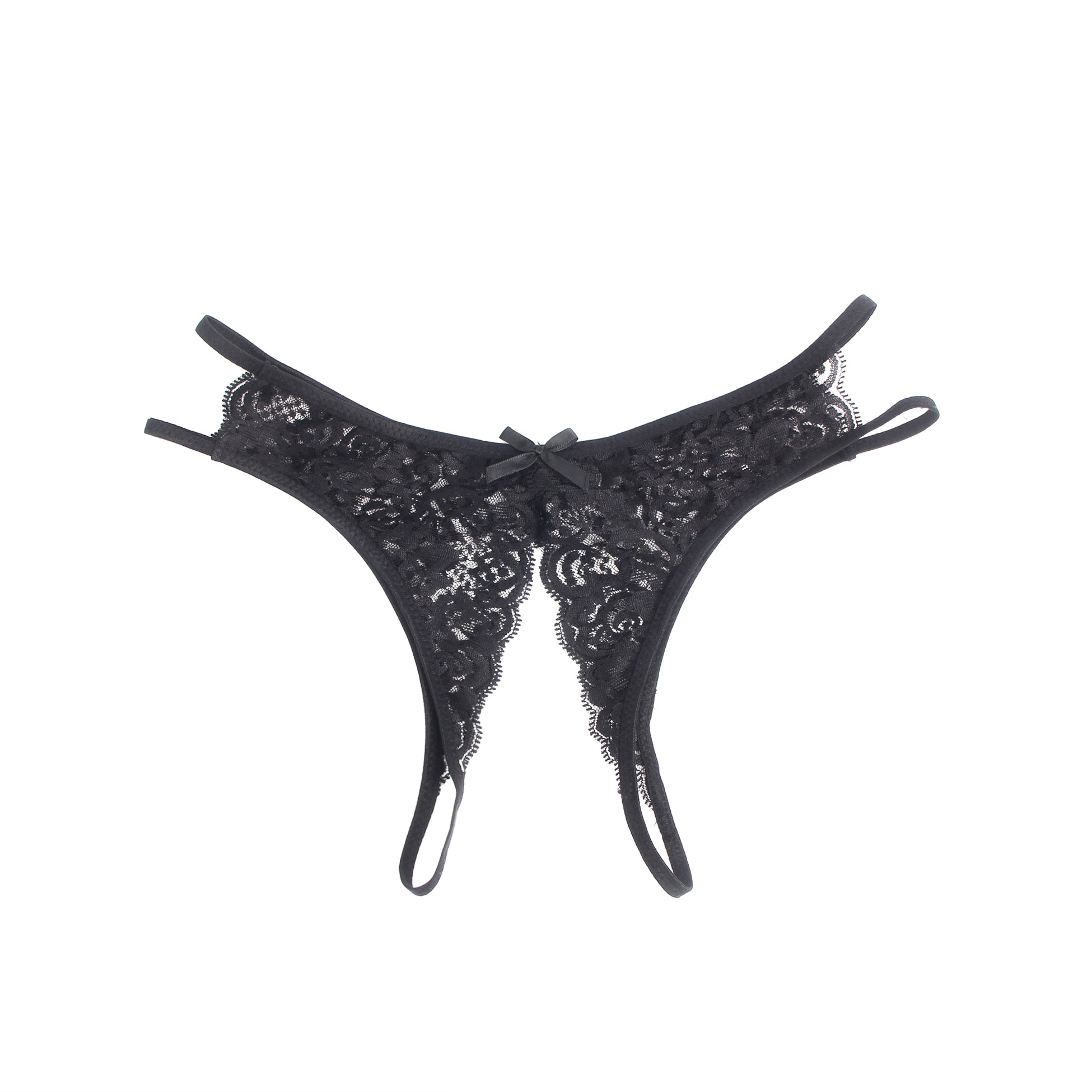 Black Sexy Open Crotch Lace Bow Panty