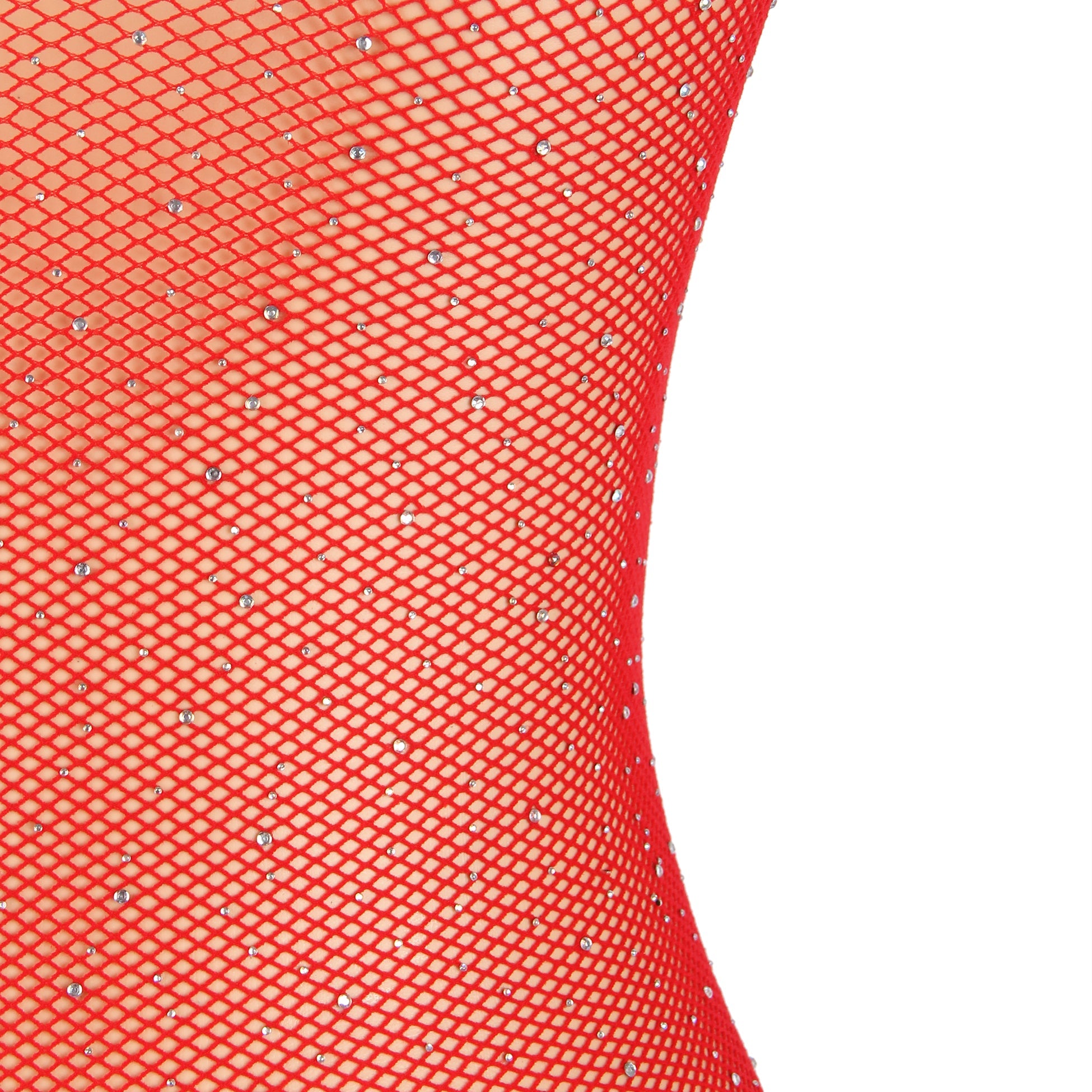 Roter Netzbody mit Diamanten und langen Ärmeln