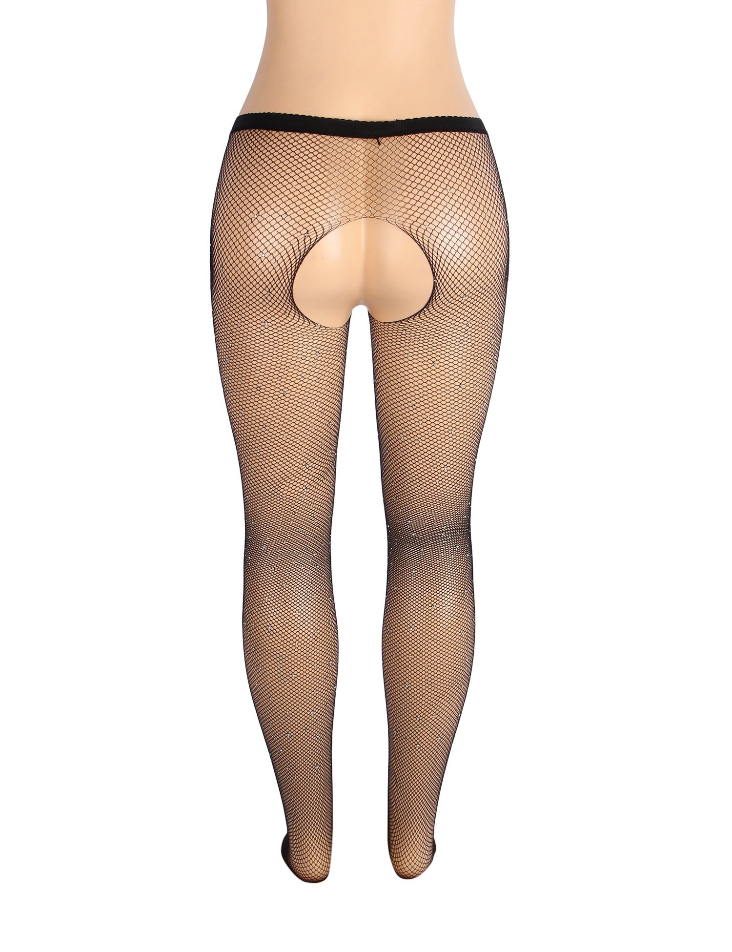 Black Sexy Rhinestone Crotchless Fishnet Pantyhose