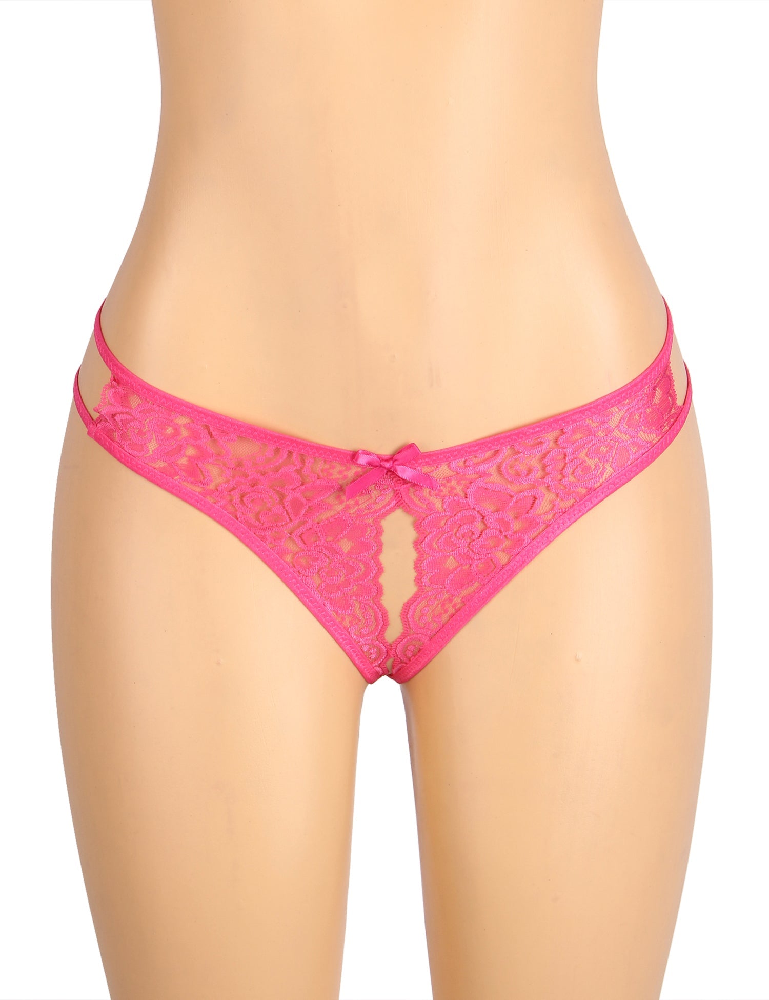 Rose Sexy Höschen mit offenem Schritt und Spitze mit Schleife