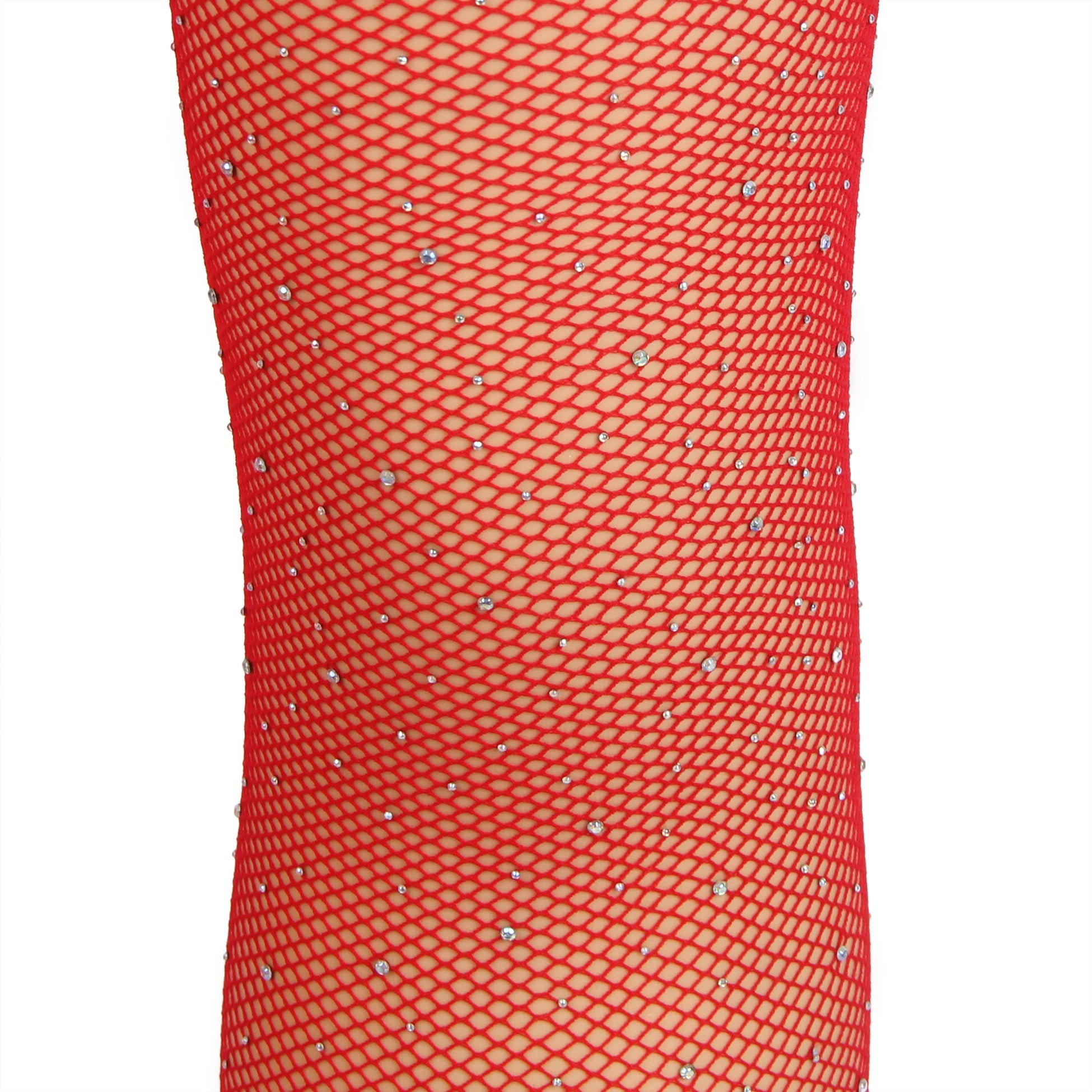 Red Sexy Rhinestone Crotchless Fishnet Pantyhose