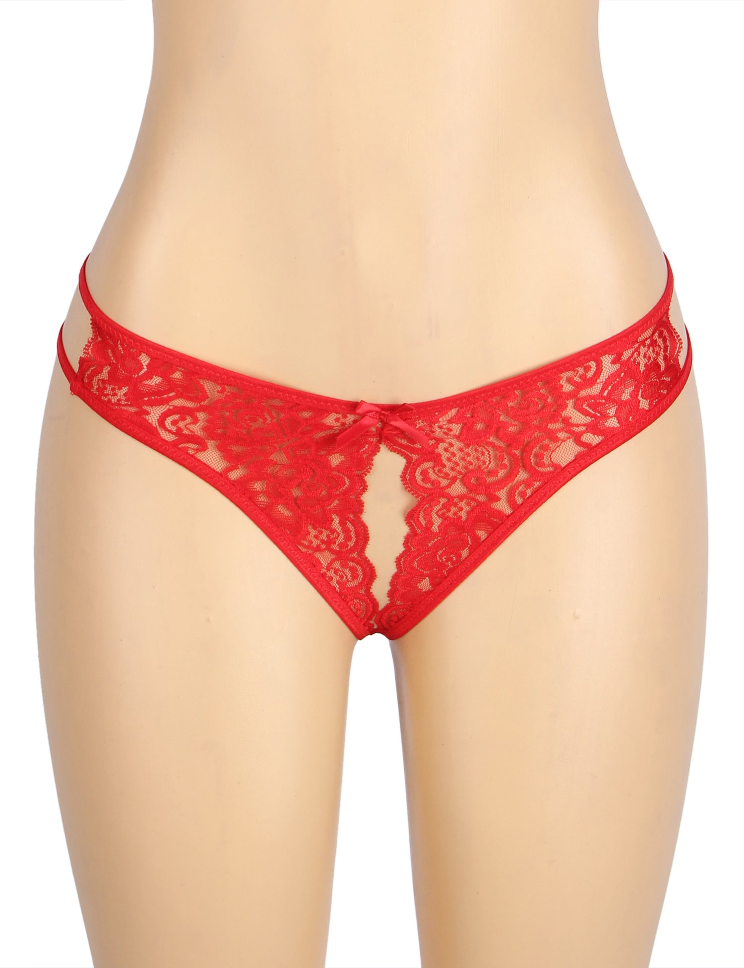 Red Sexy Open Crotch Lace Bow Panty