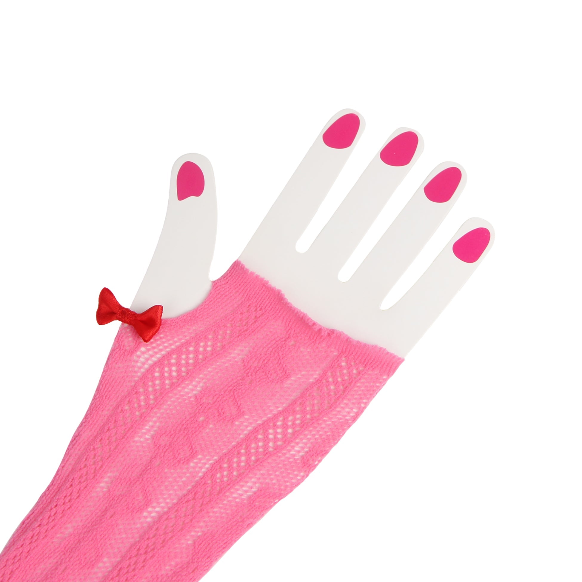 Pink Sexy Long Sleeves Hollow Out Bow Bodystocking