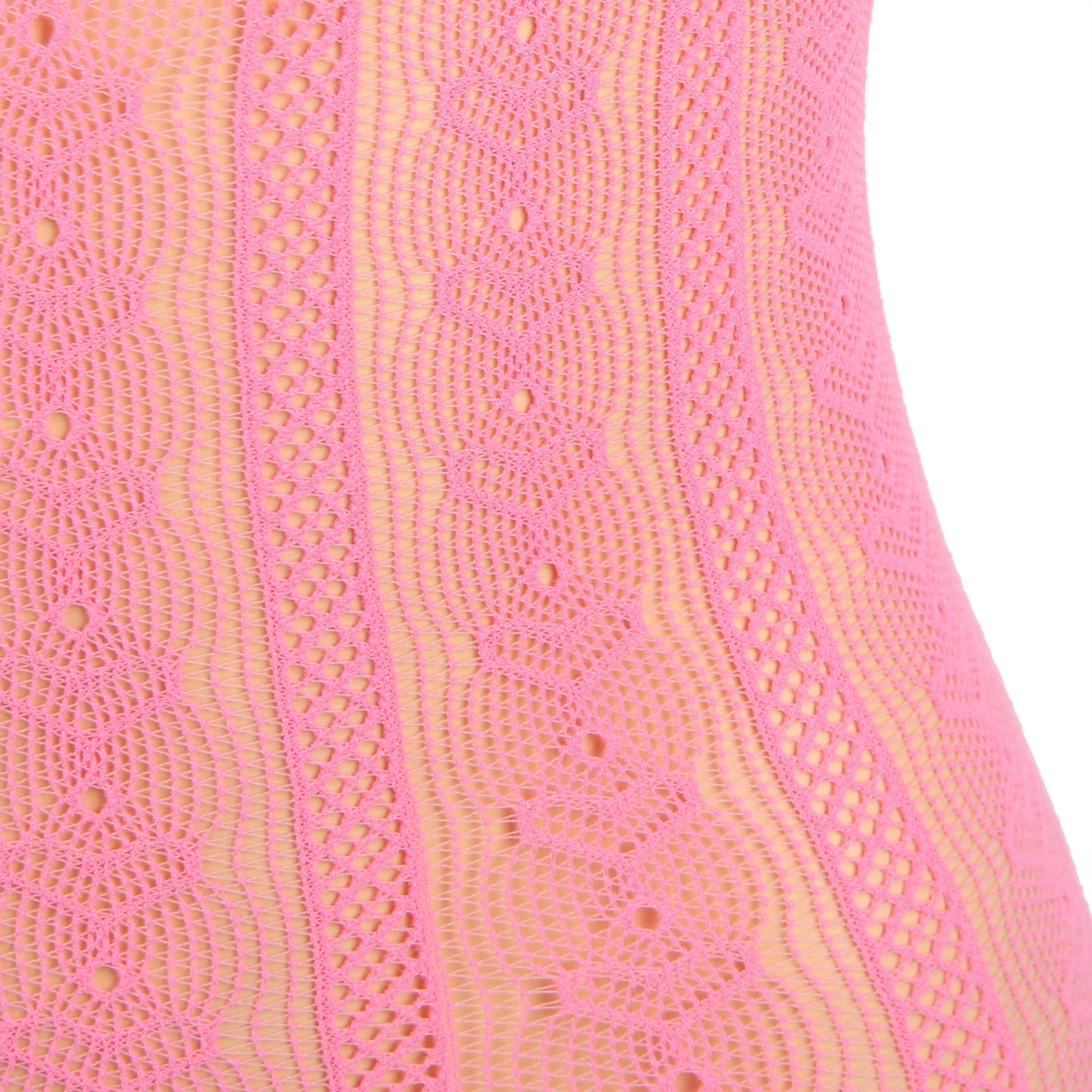 Pink Sexy Long Sleeves Hollow Out Bow Bodystocking