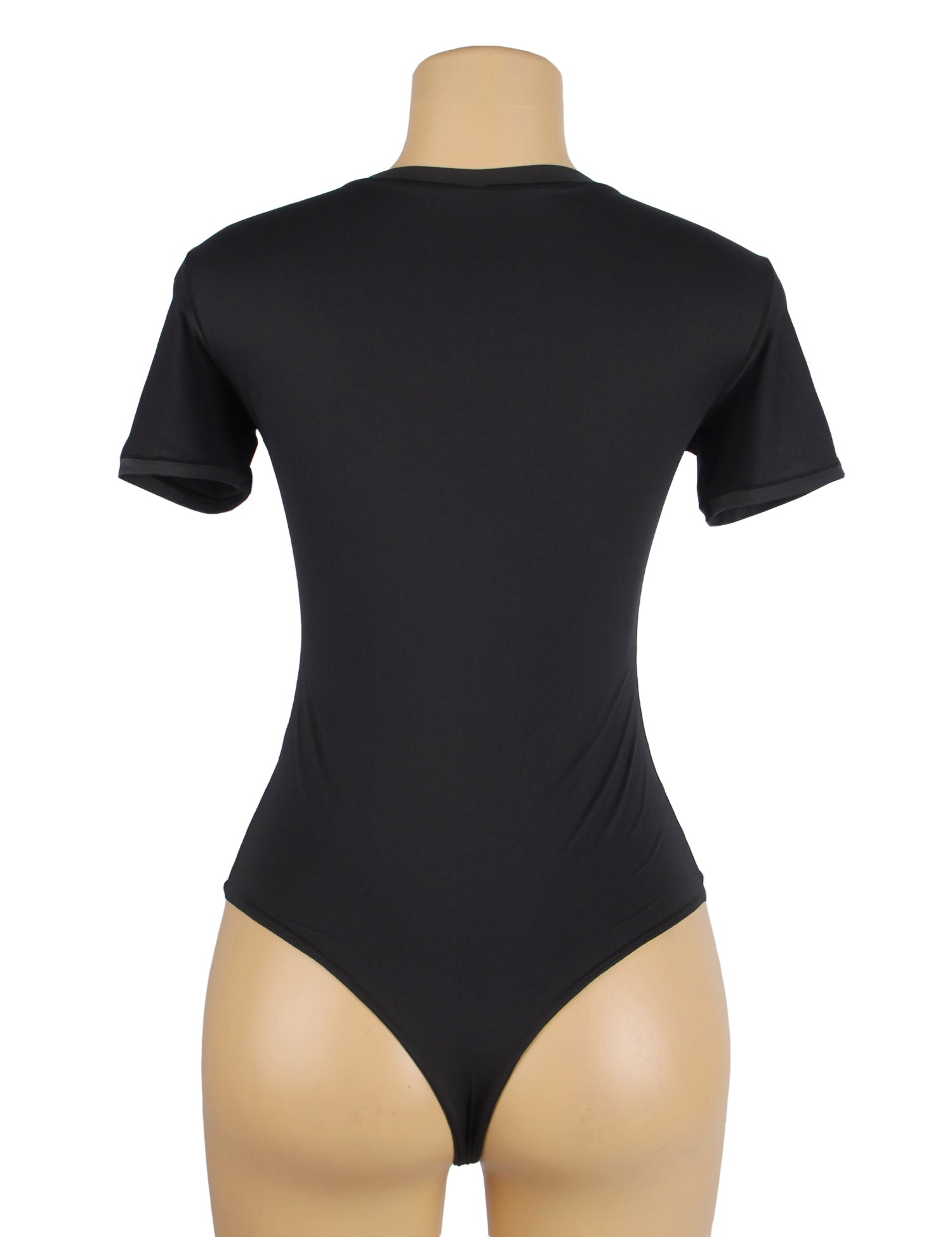 Schwarzer, schlichter Kurzarm-Body mit offenem Schritt