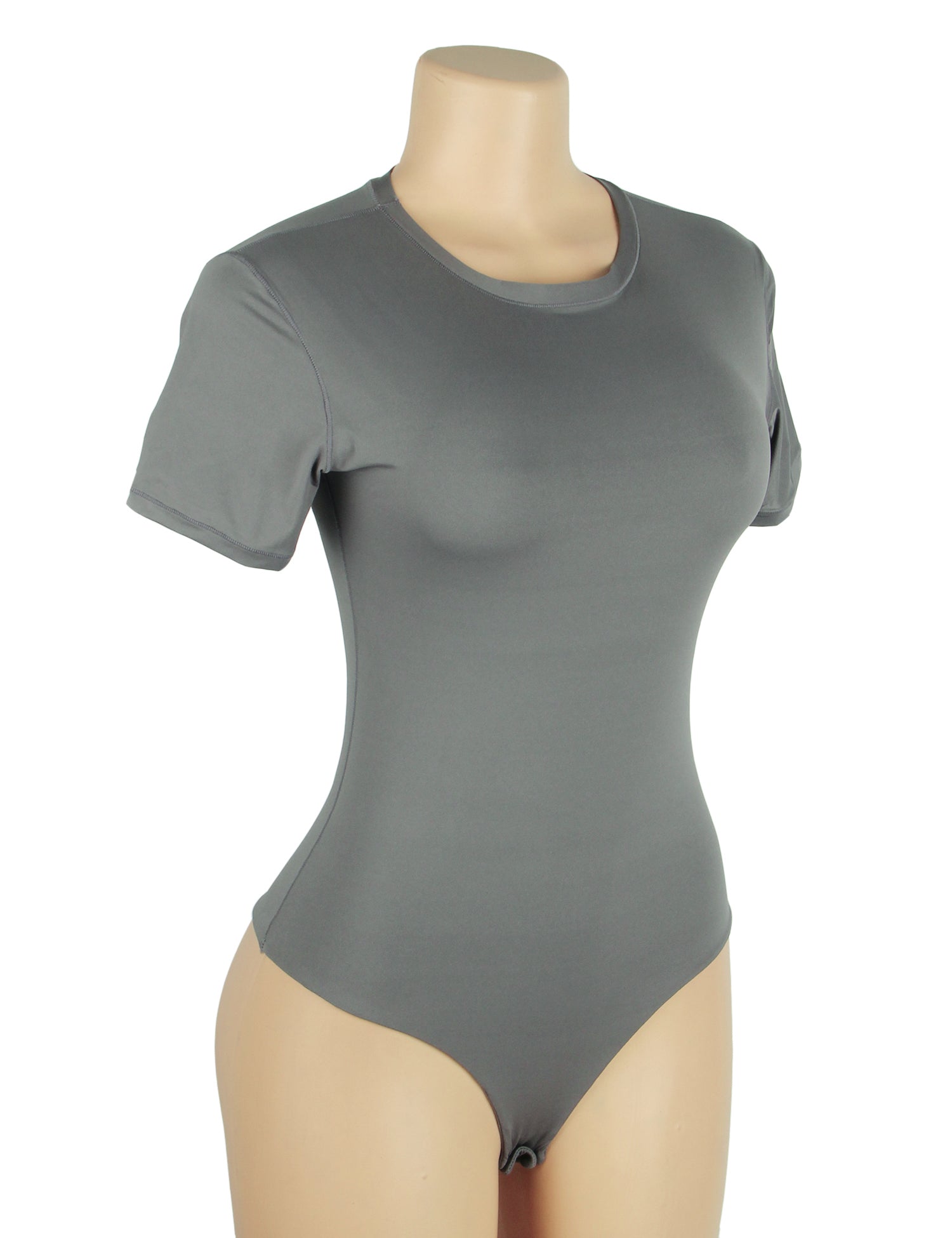 Grauer, schlichter Kurzarm-Body mit offenem Schritt