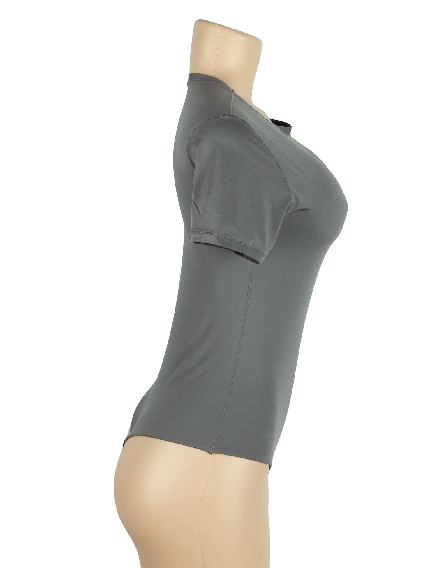 Grauer, schlichter Kurzarm-Body mit offenem Schritt