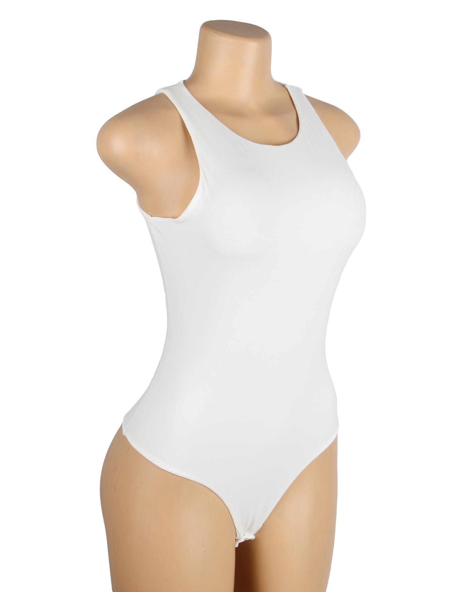 Weißer, schlichter, ärmelloser Body mit offenem Schritt