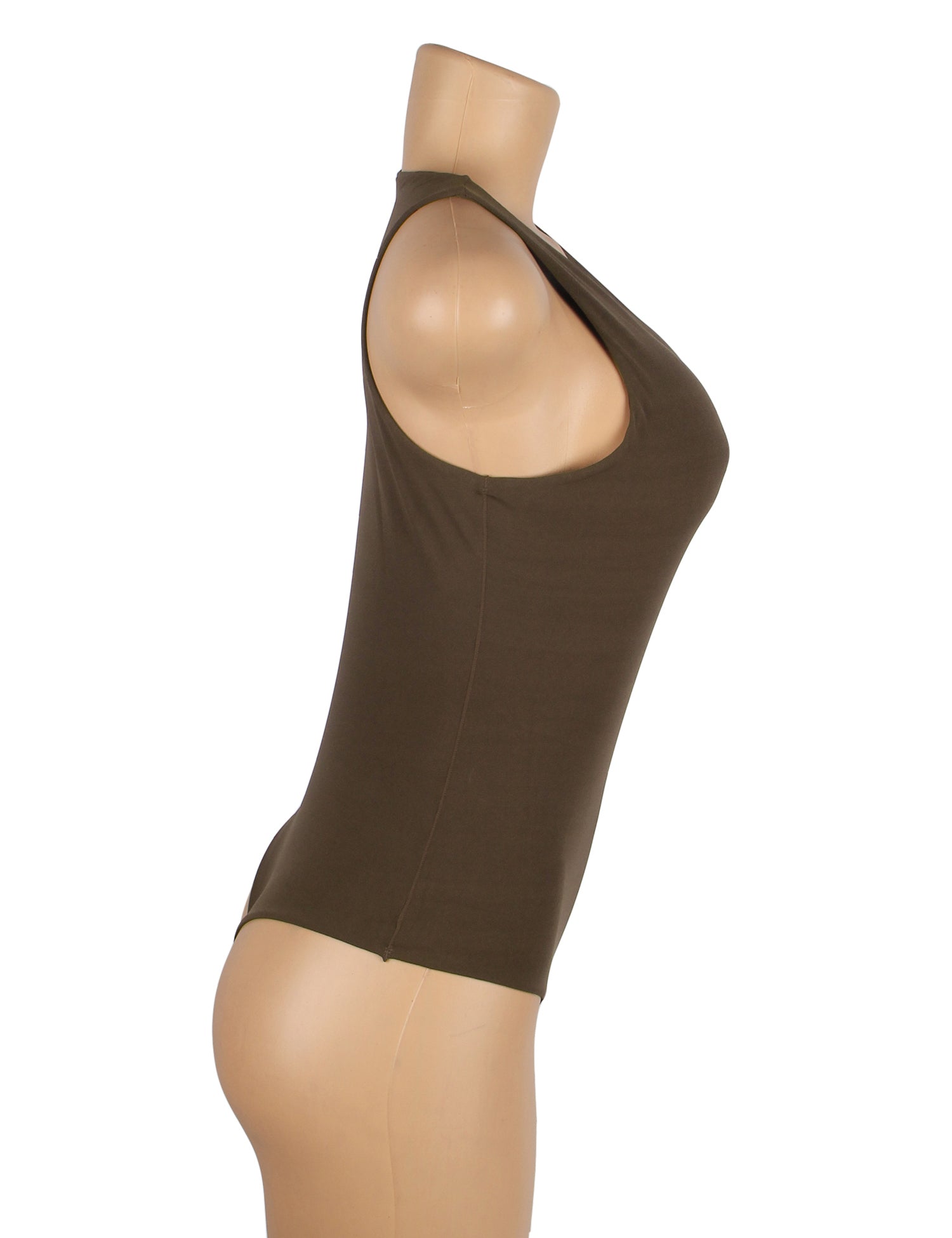 Brown Simple Sleeveless Open Crotch Bodysuit
