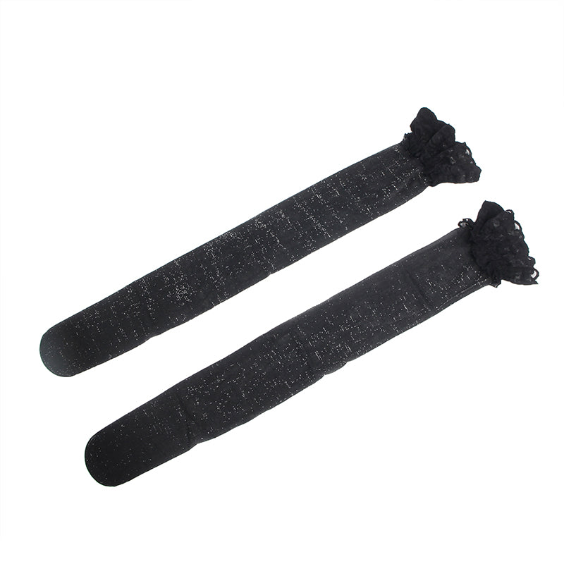 Bas noirs en dentelle nacrée sexy avec bretelles en silicone