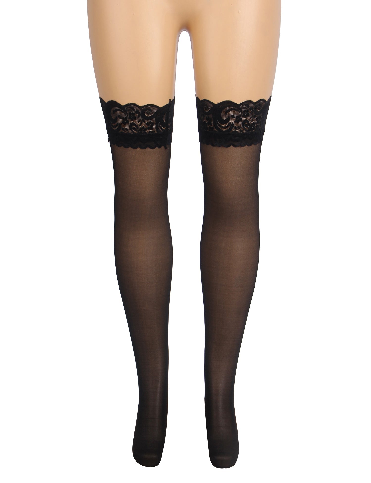 Black Sexy Lace Vertical Line Stockings With Silicone