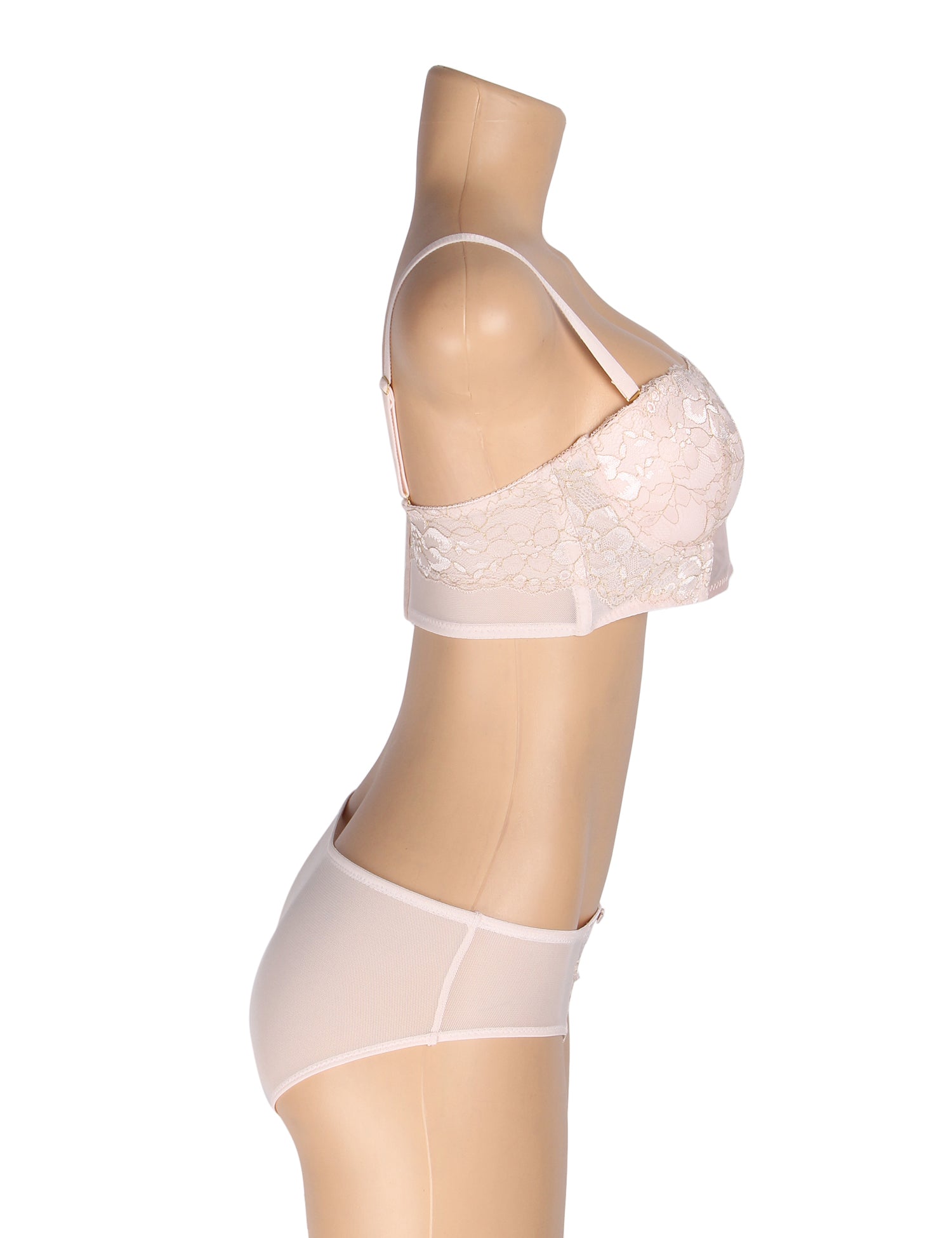 Pink Sexy Lace Golden String Pattern Bra Set