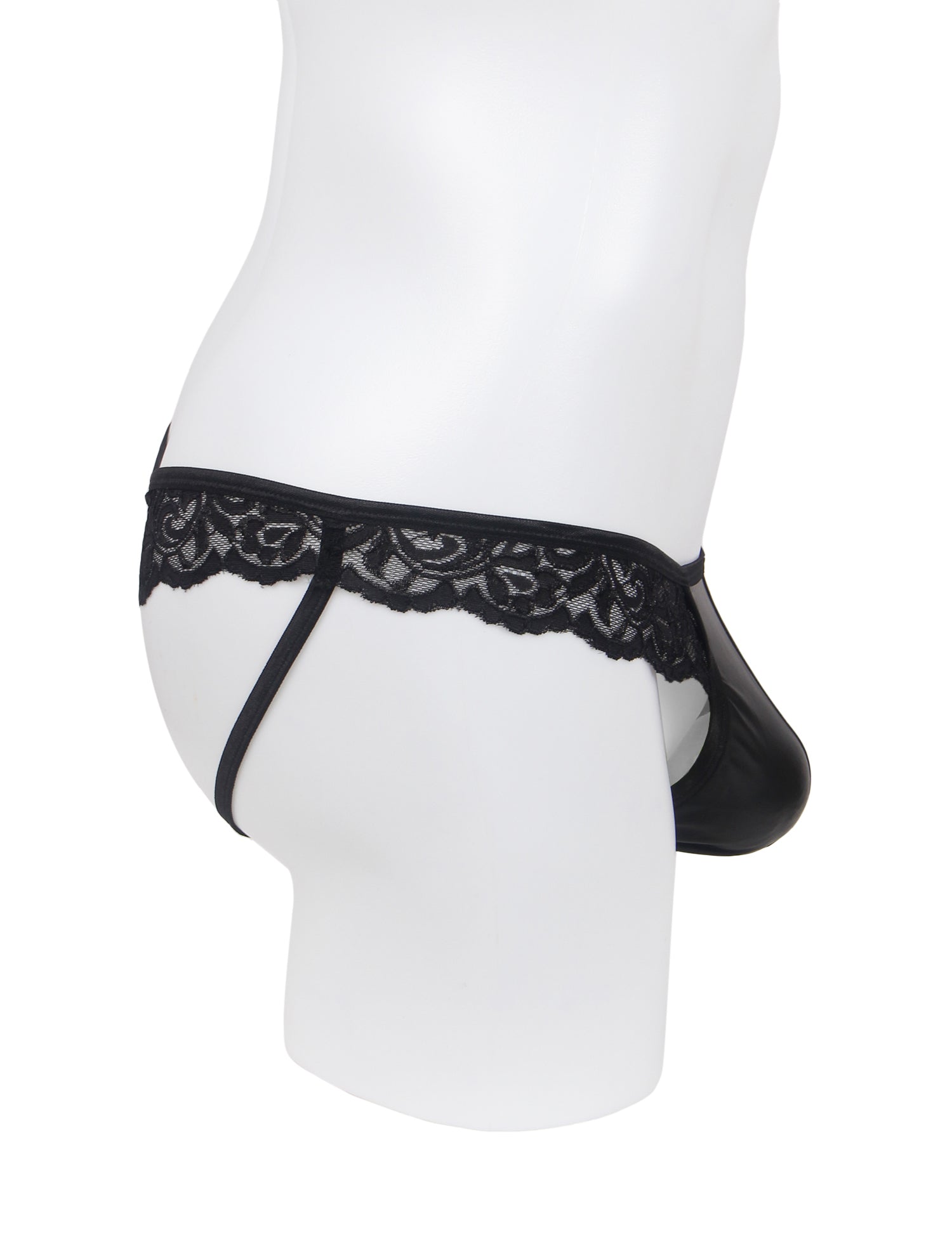 Black Sexy PU Leather Lace Men Thong Underwear