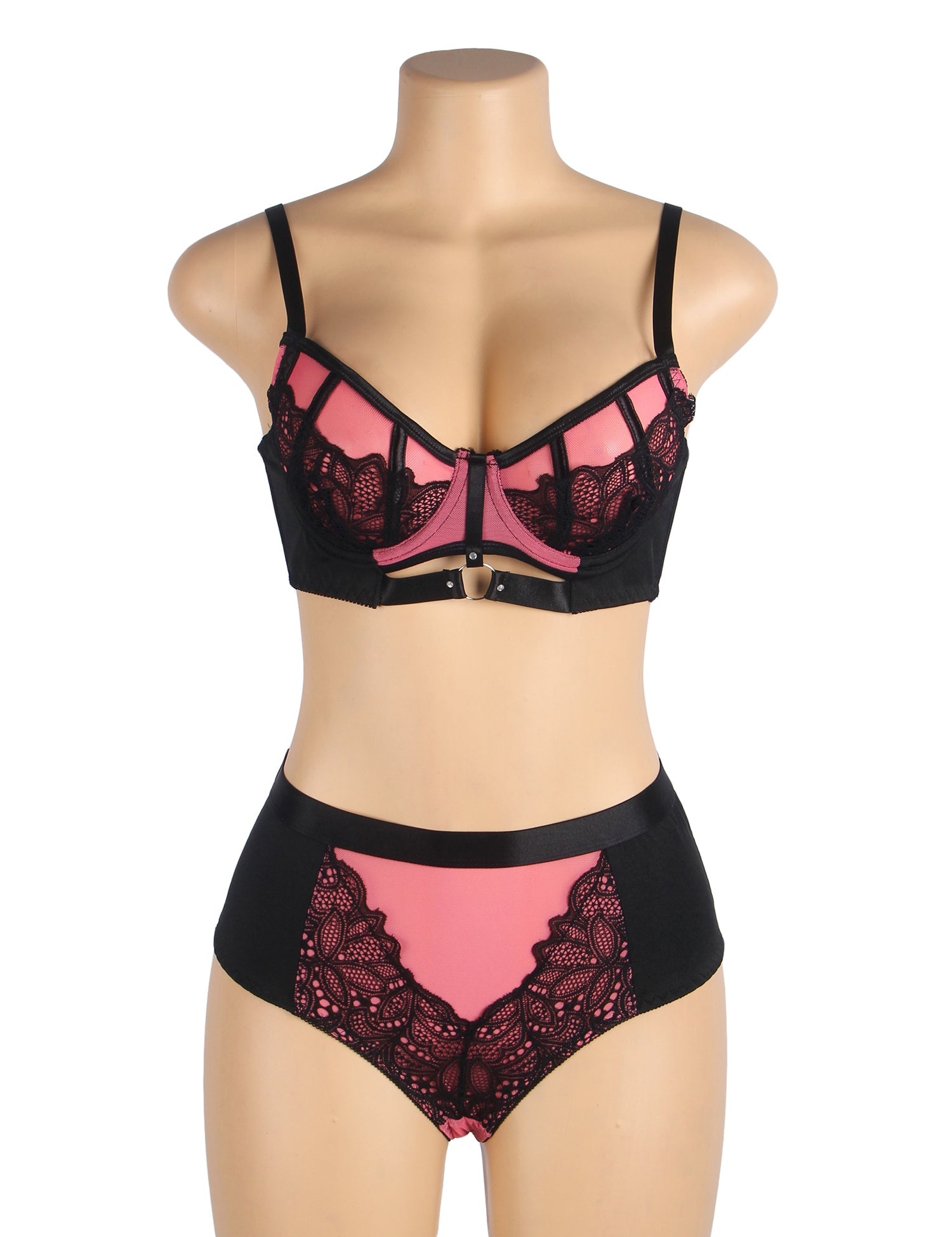 Pink Sexy Lace Mesh Push-up Bra Set