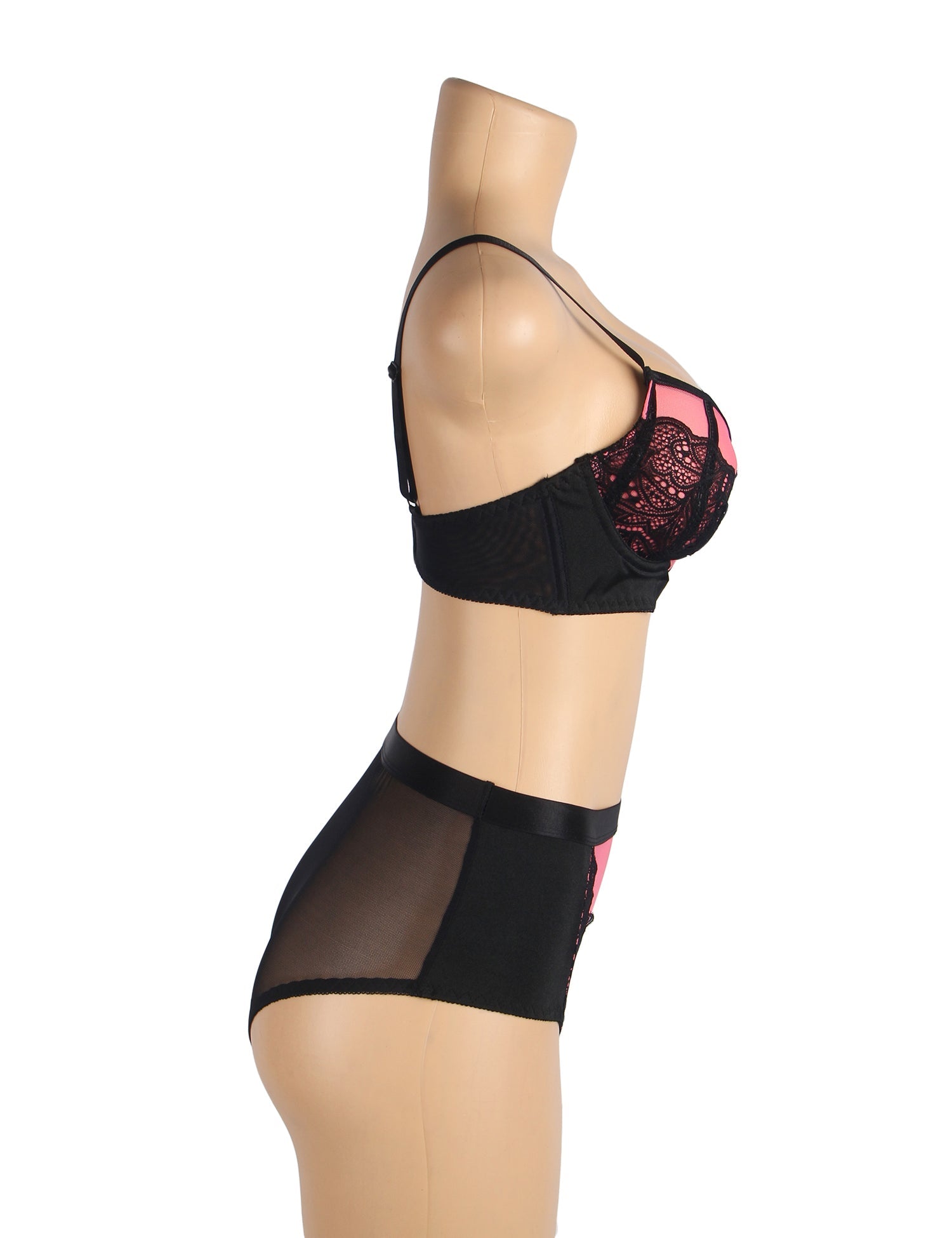 Pink Sexy Lace Mesh Push-up Bra Set