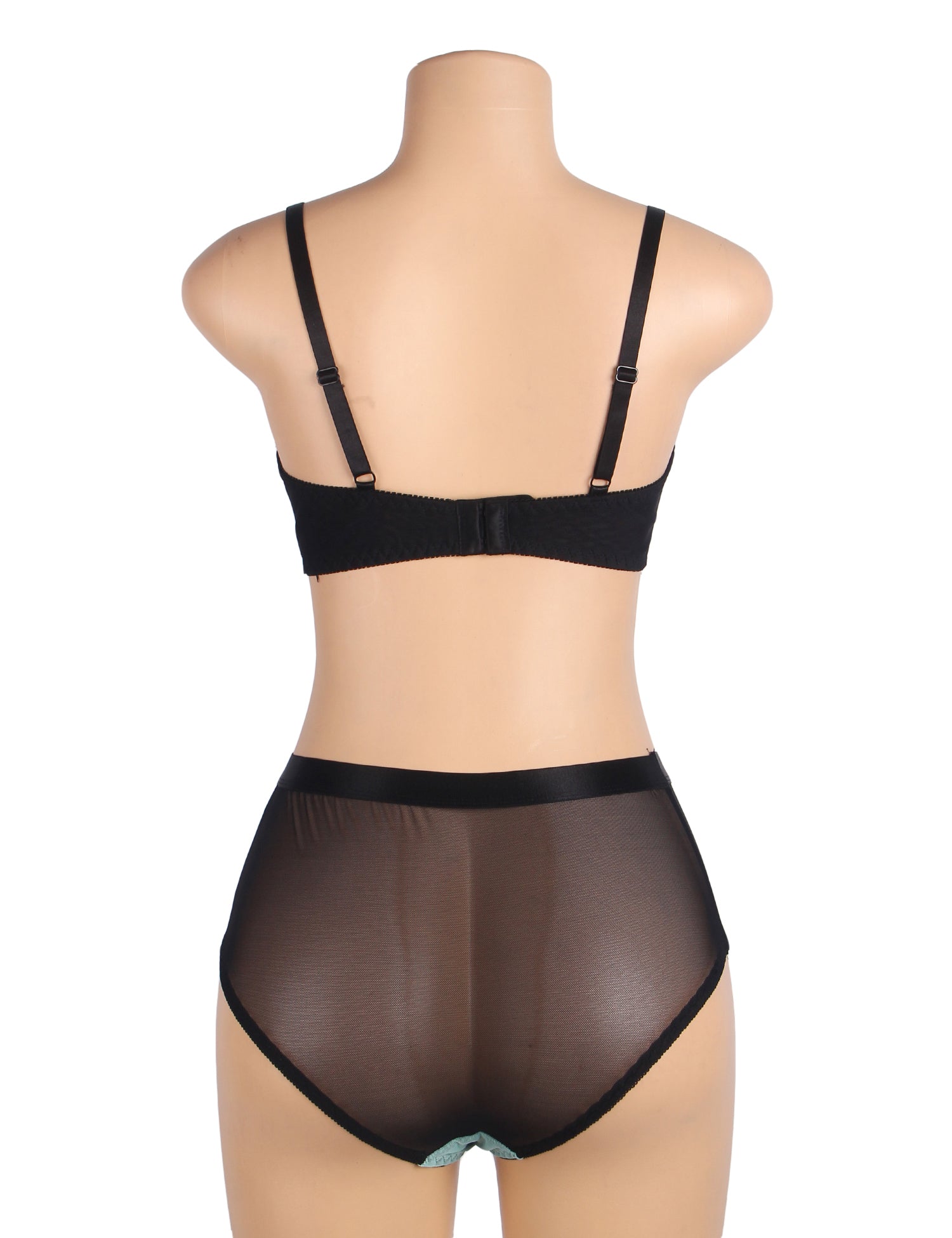 Grünes, sexy Push-up-BH-Set aus Spitze und Mesh