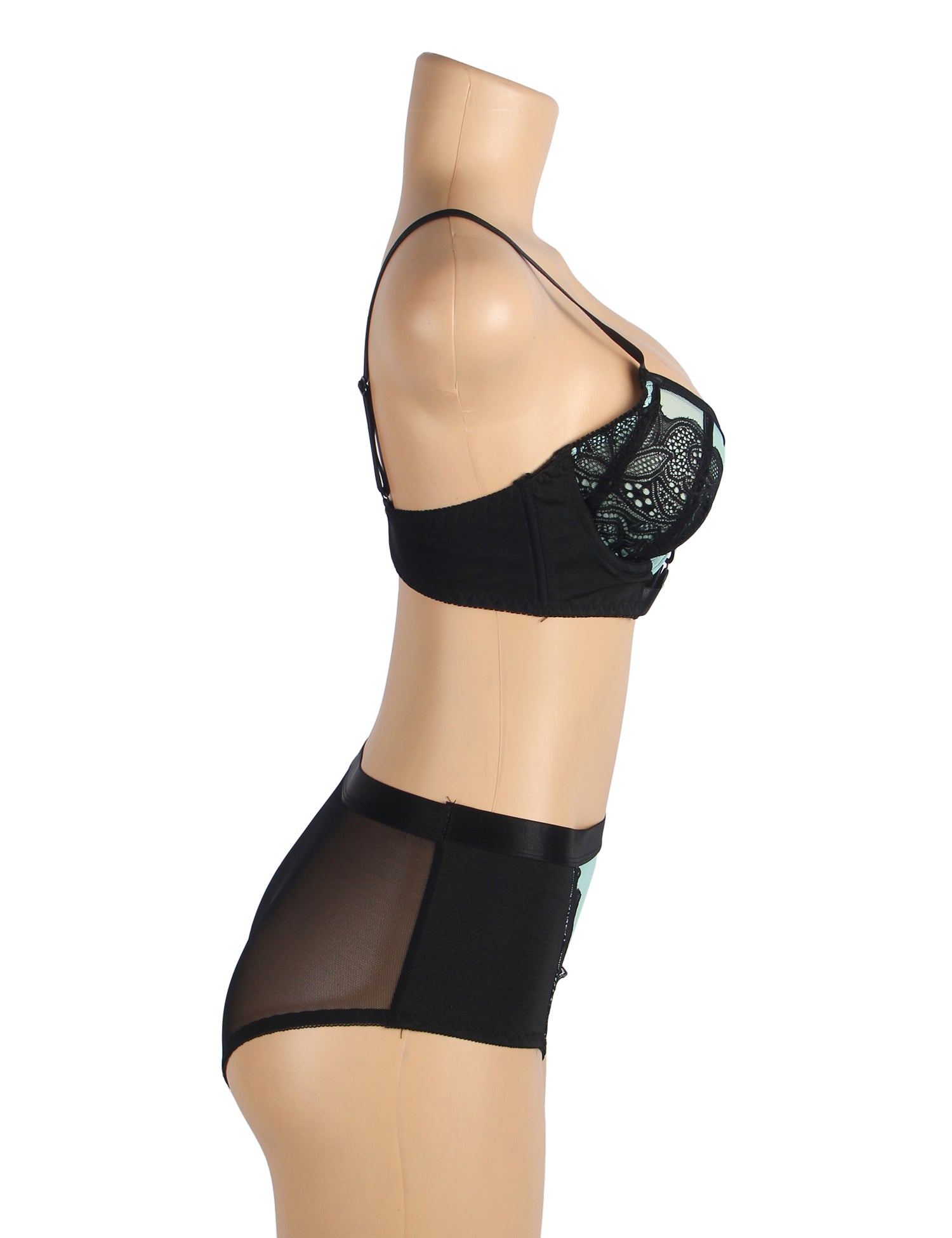 Grünes, sexy Push-up-BH-Set aus Spitze und Mesh