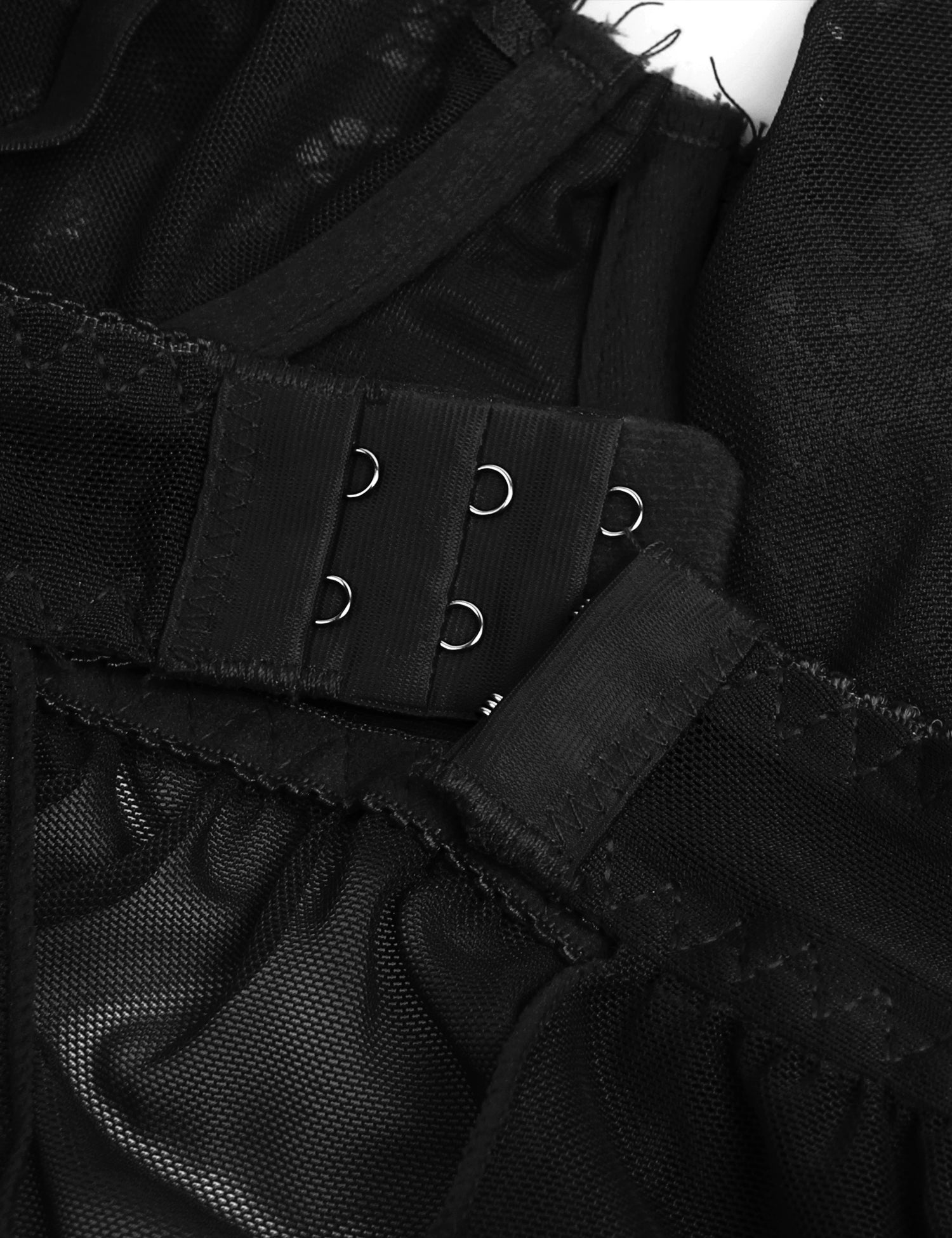 Black Sexy Eyelash Lace Mesh Cross Straps Push Up Nightdress