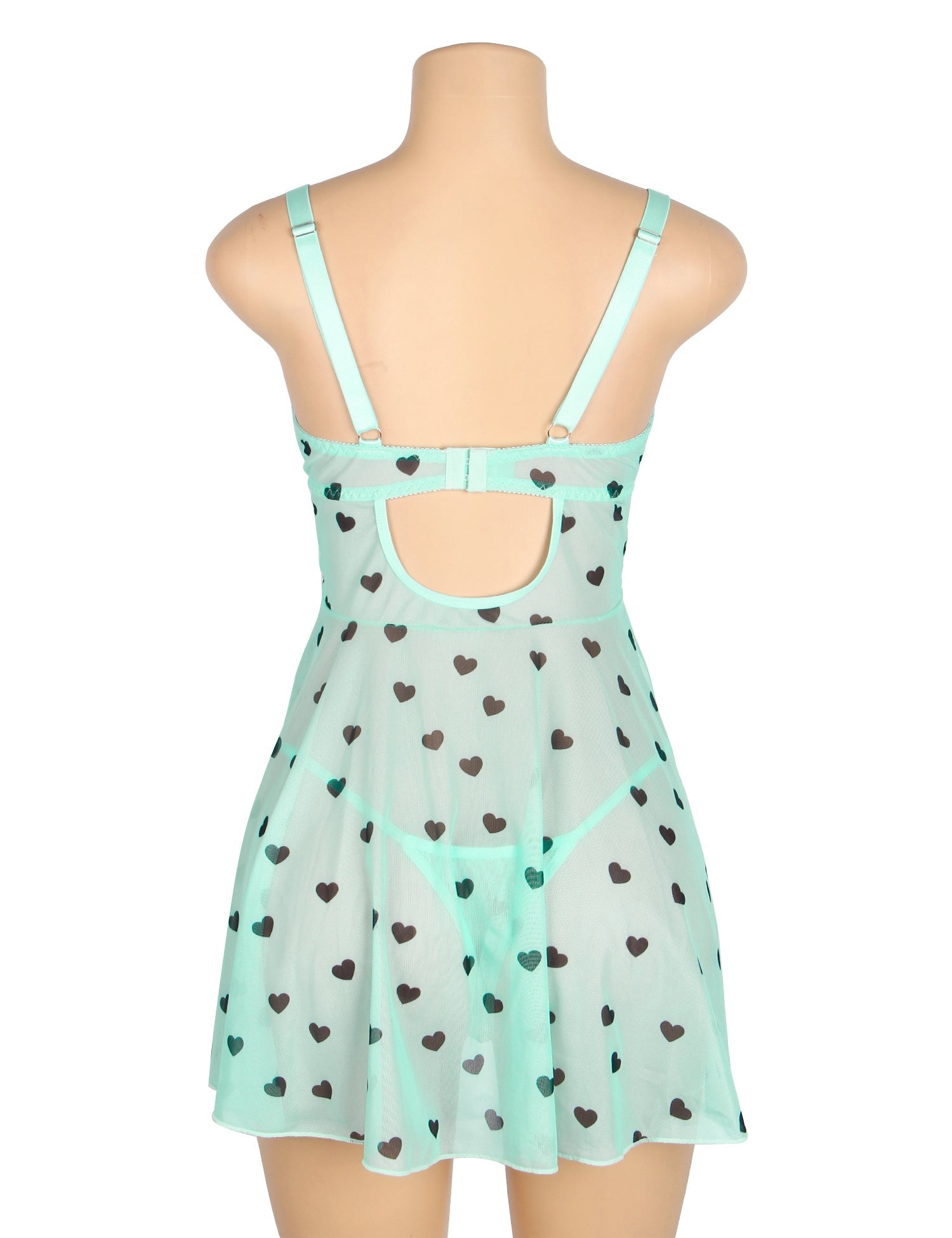 Nuisette push-up en dentelle bleue imprimée cœurs