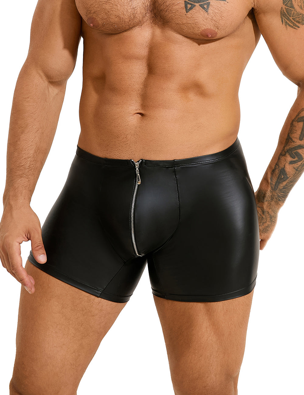 Black Sexy PU Men Underwear With Zipper