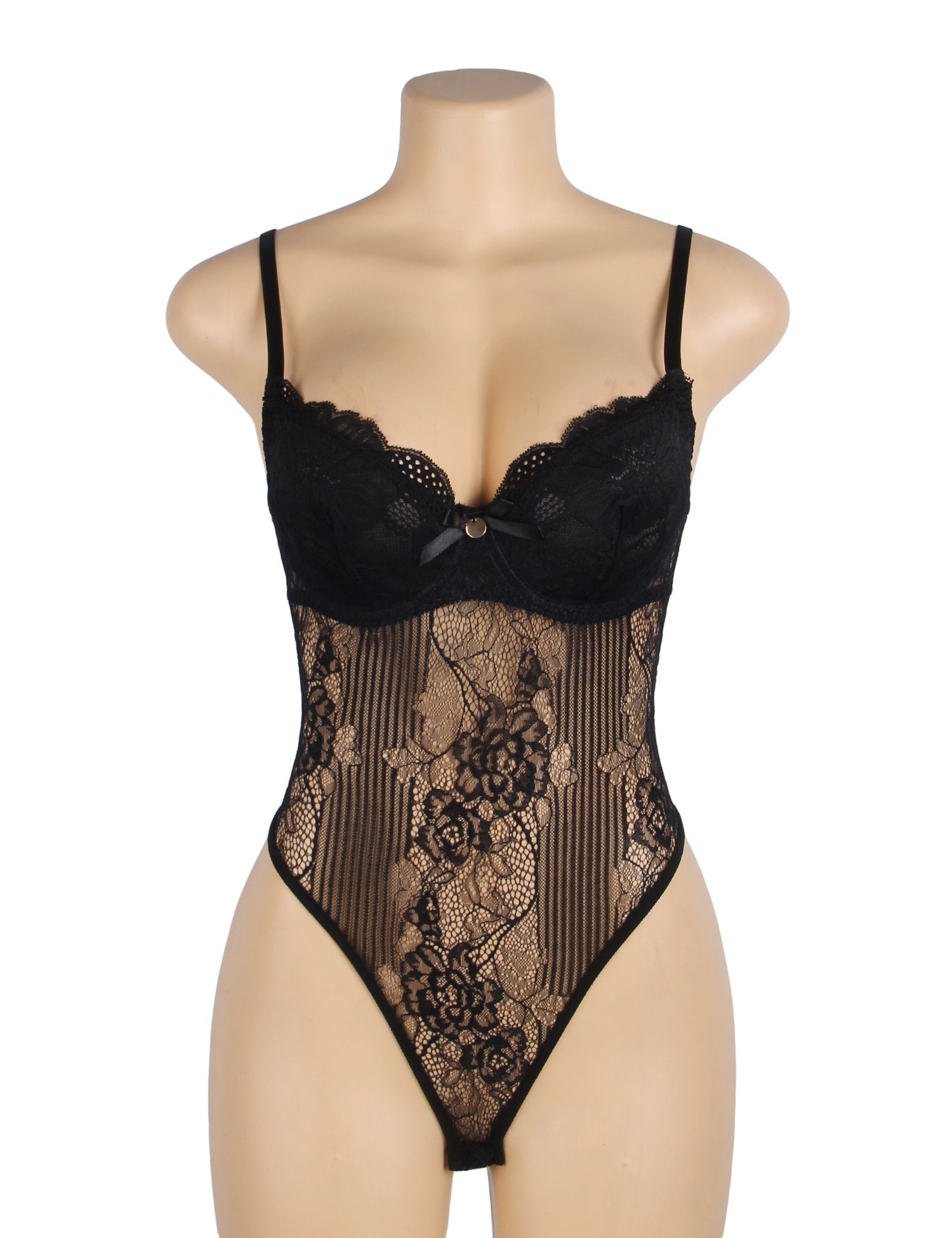 Black Sexy Lace Push Up Open Crotch Bodysuit