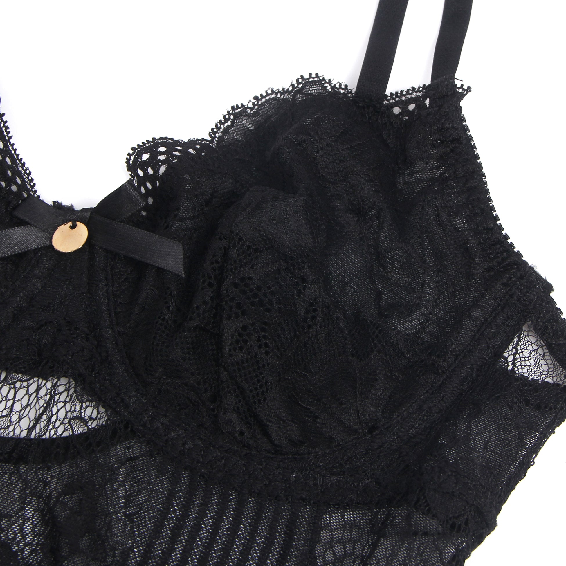 Black Sexy Lace Push Up Open Crotch Bodysuit