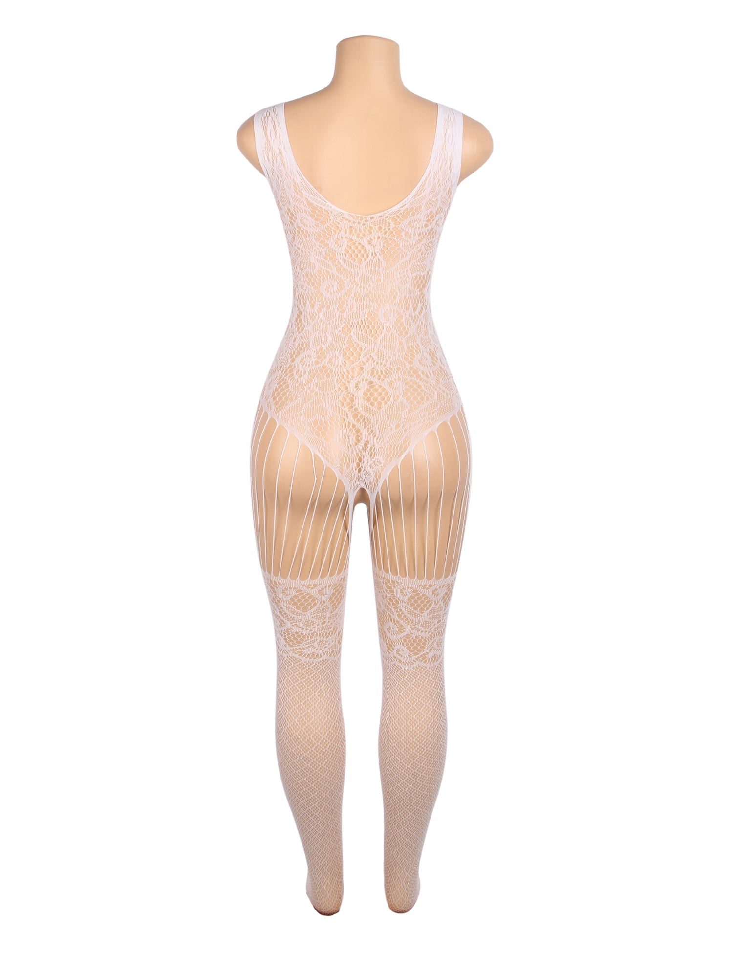 Weißer, sexy Jacquard-Body mit leuchtendem, offenem Schritt