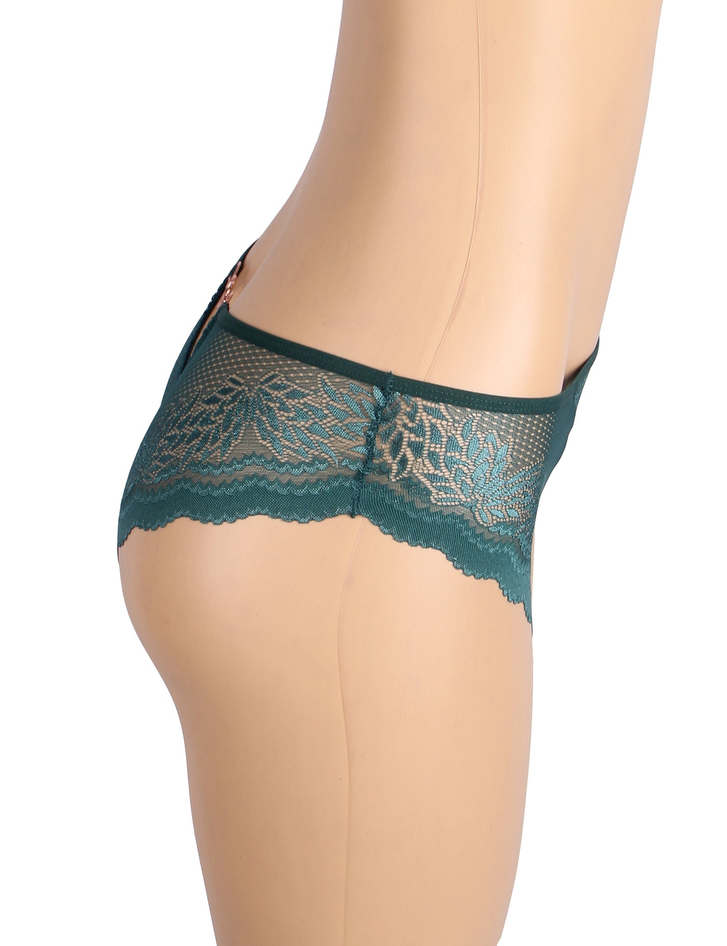 Grüner, sexy Damen-Slip mit Metallherz-Spitze und Lochmuster