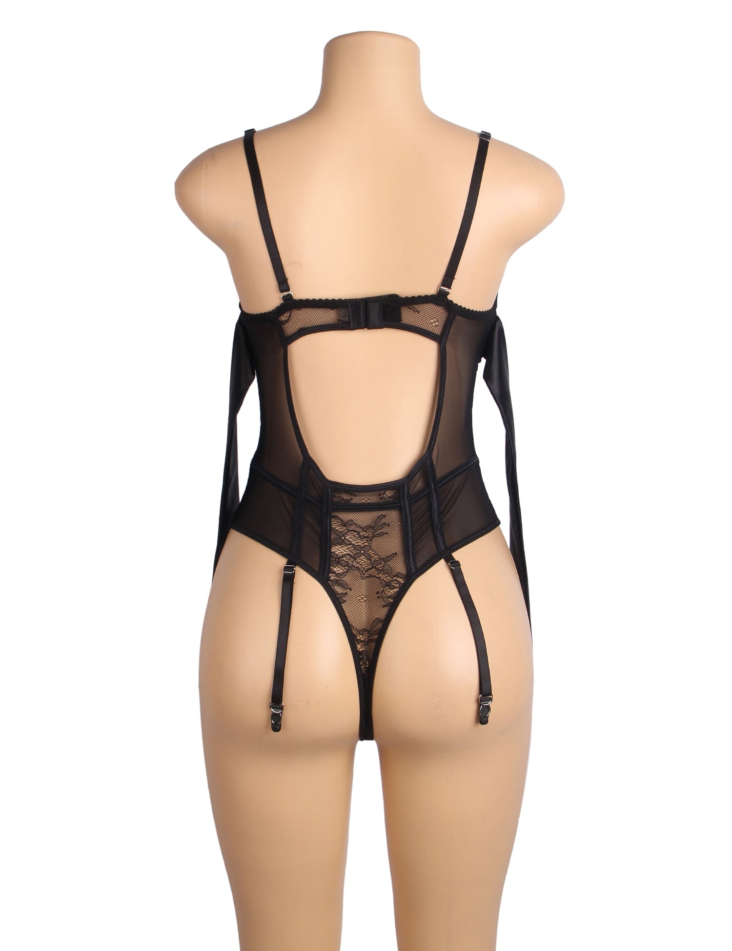 Black Sexy Lace Crotchless Garter Bodysuit
