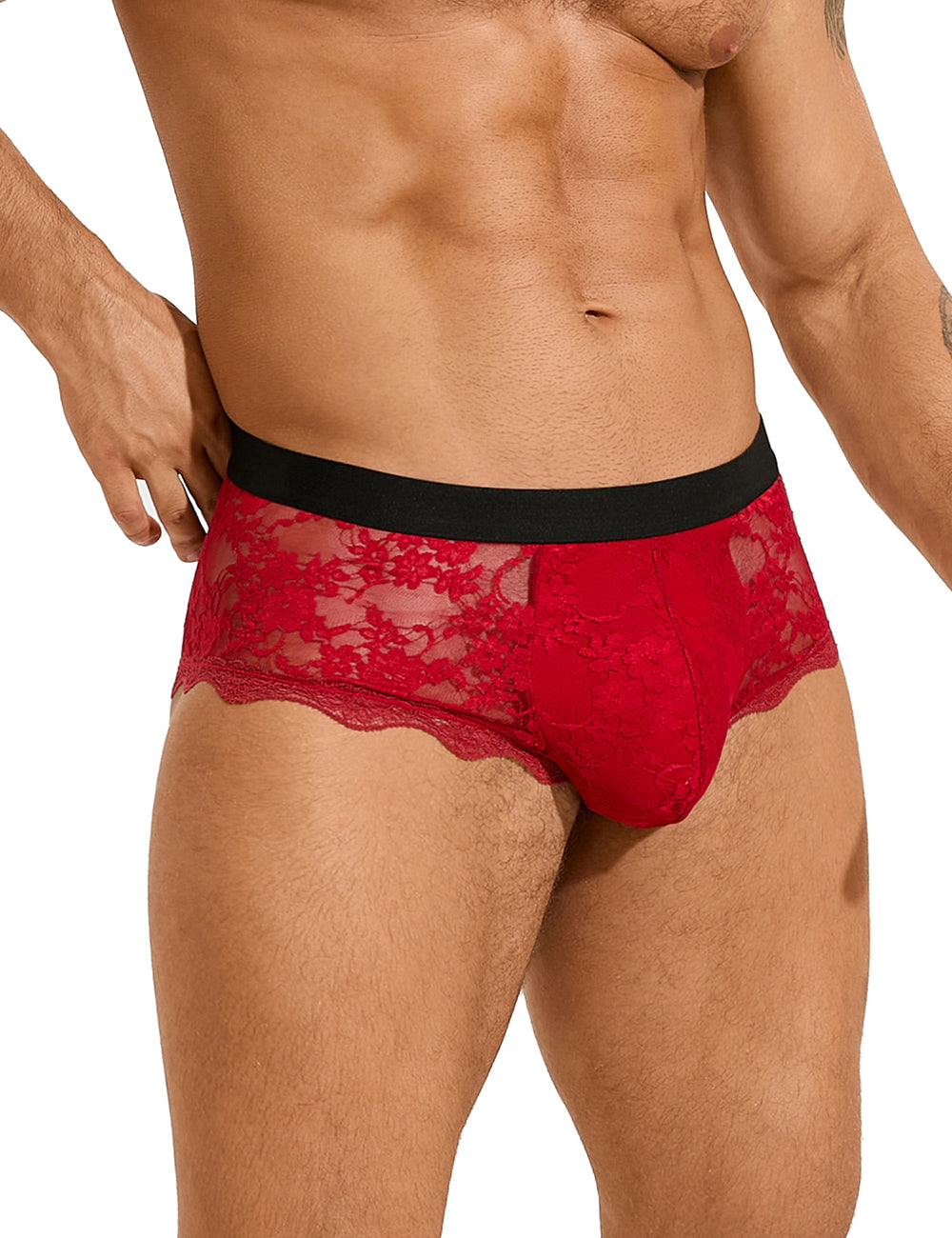 Burgundy Sexy Lace See Through Men Underwear