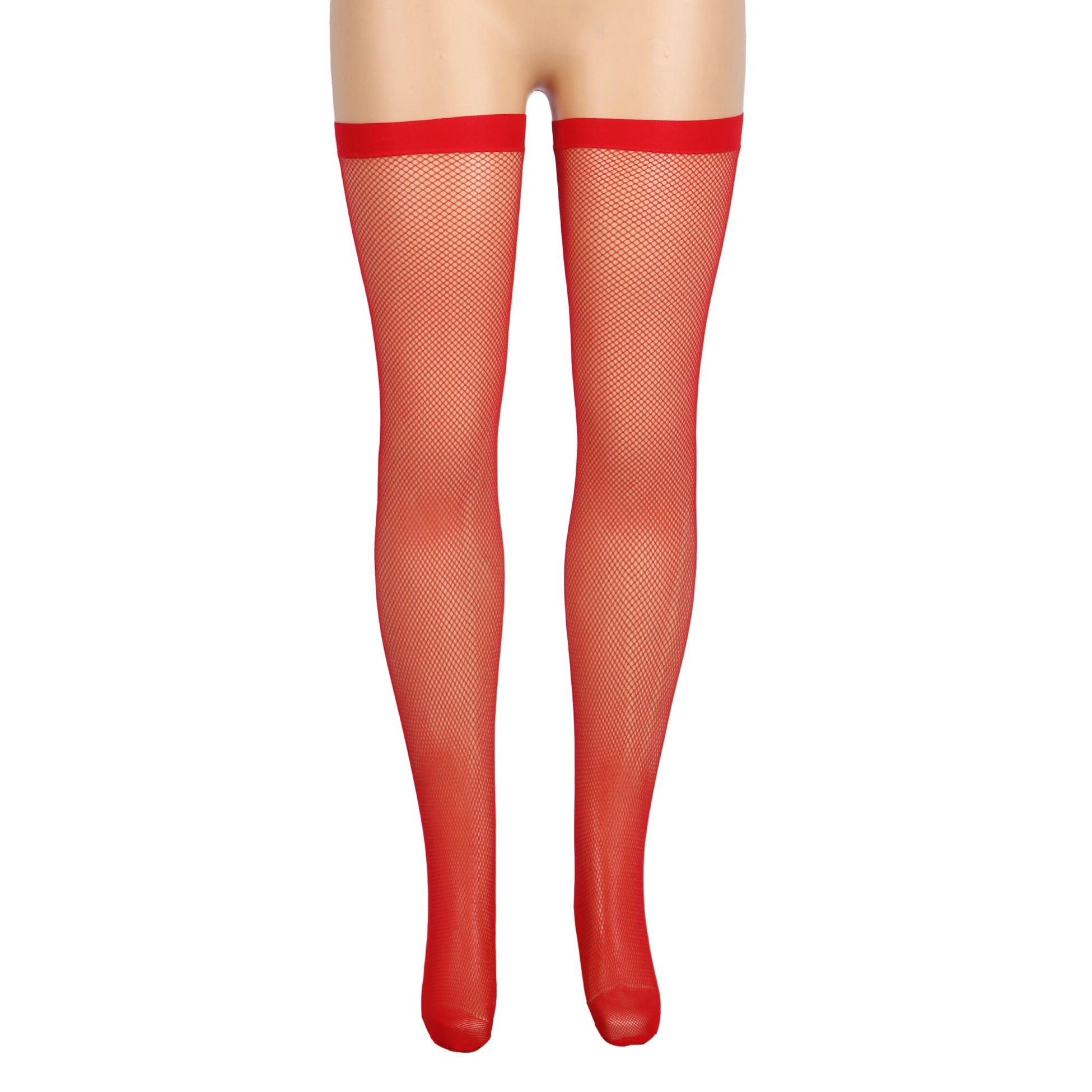 Red Sexy Small And Medium Mesh Anti-roll Cuff Fishnet Stockings