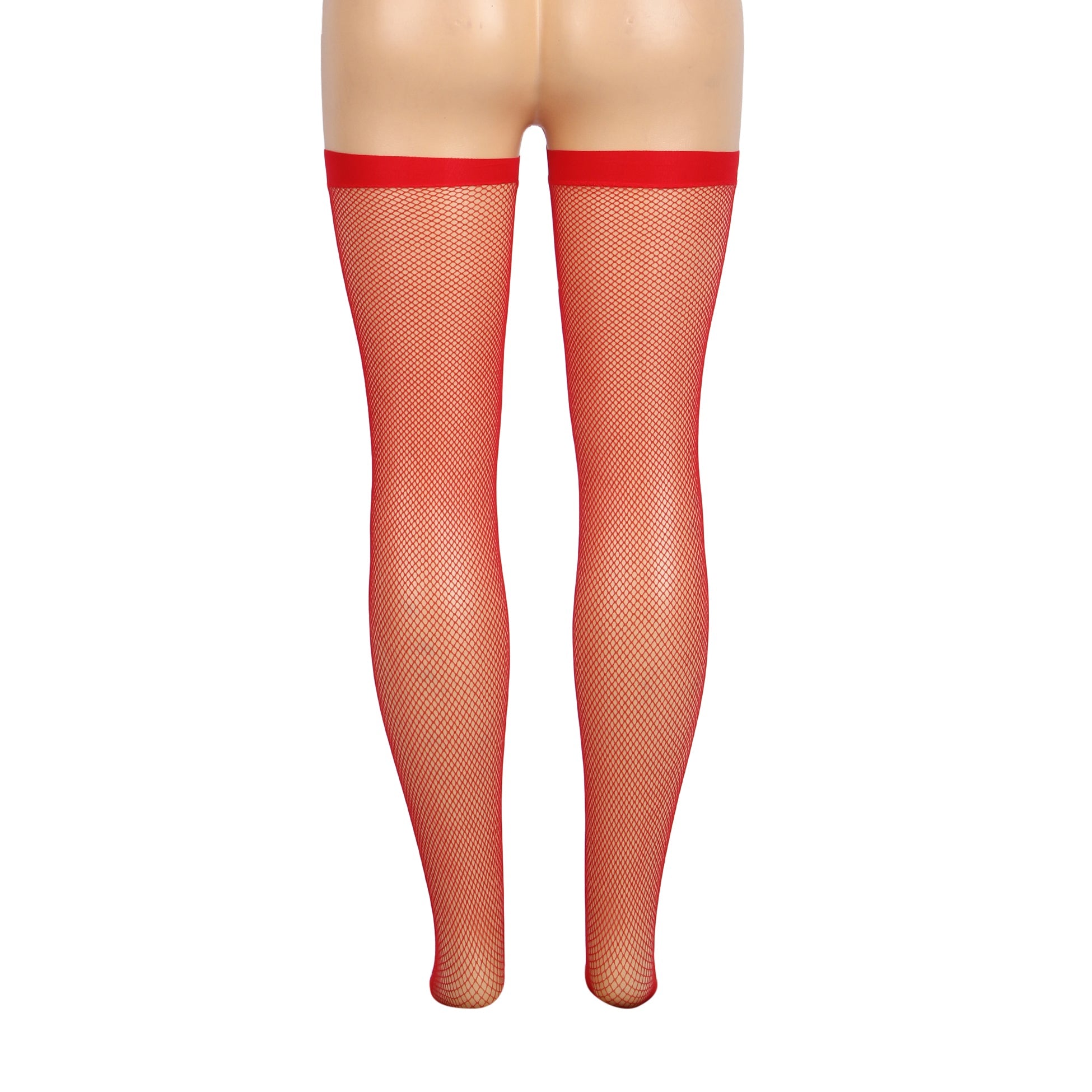 Red Sexy Small And Medium Mesh Anti-roll Cuff Fishnet Stockings