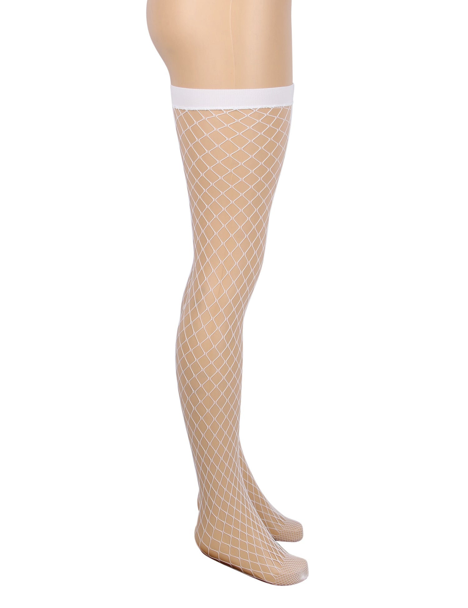 Bas résille blancs sexy à mailles moyennes et bord anti-roulis