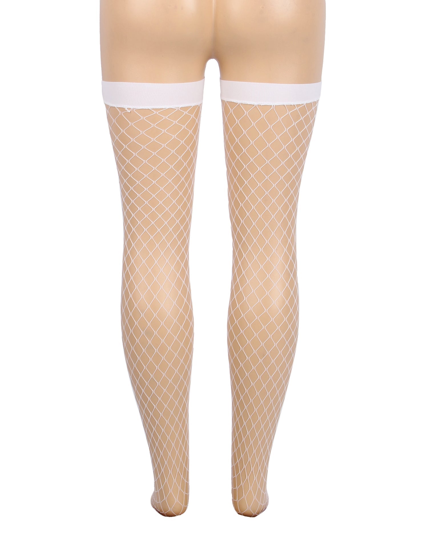 Bas résille blancs sexy à mailles moyennes et bord anti-roulis