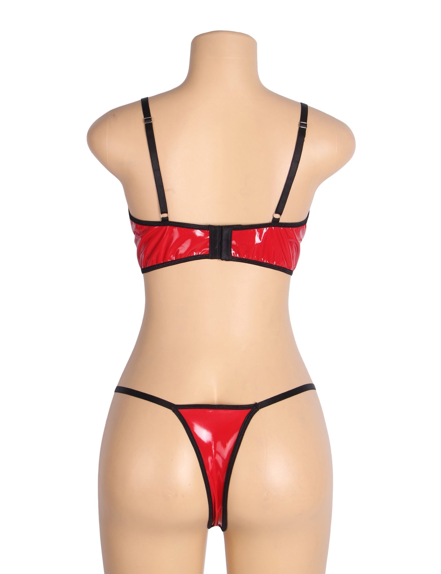 Ensemble soutien-gorge et brassière en cuir verni rouge sexy avec fermeture éclair