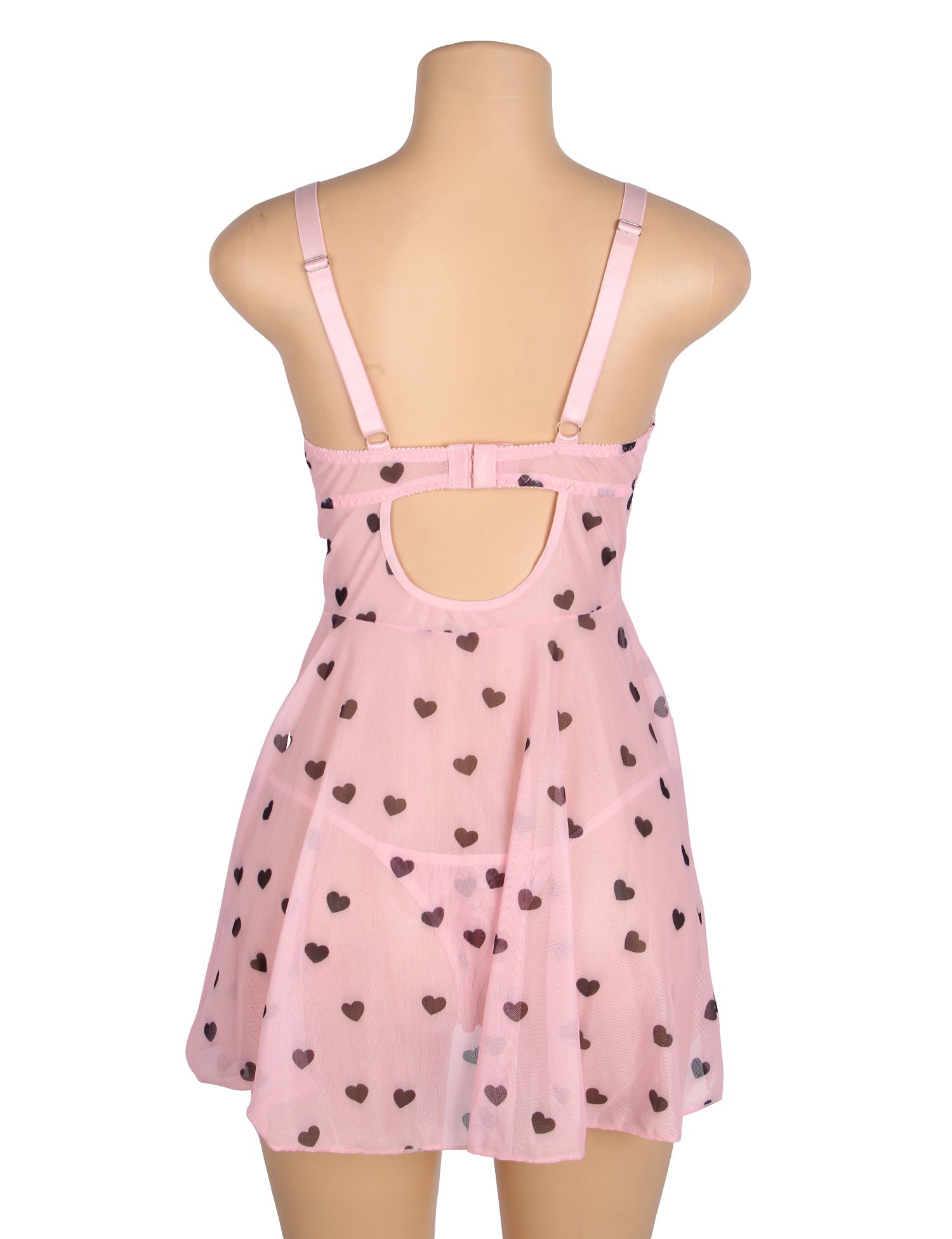 Rosa sexy Nachthemd aus Spitze mit Herzmuster und Push-up-Effekt