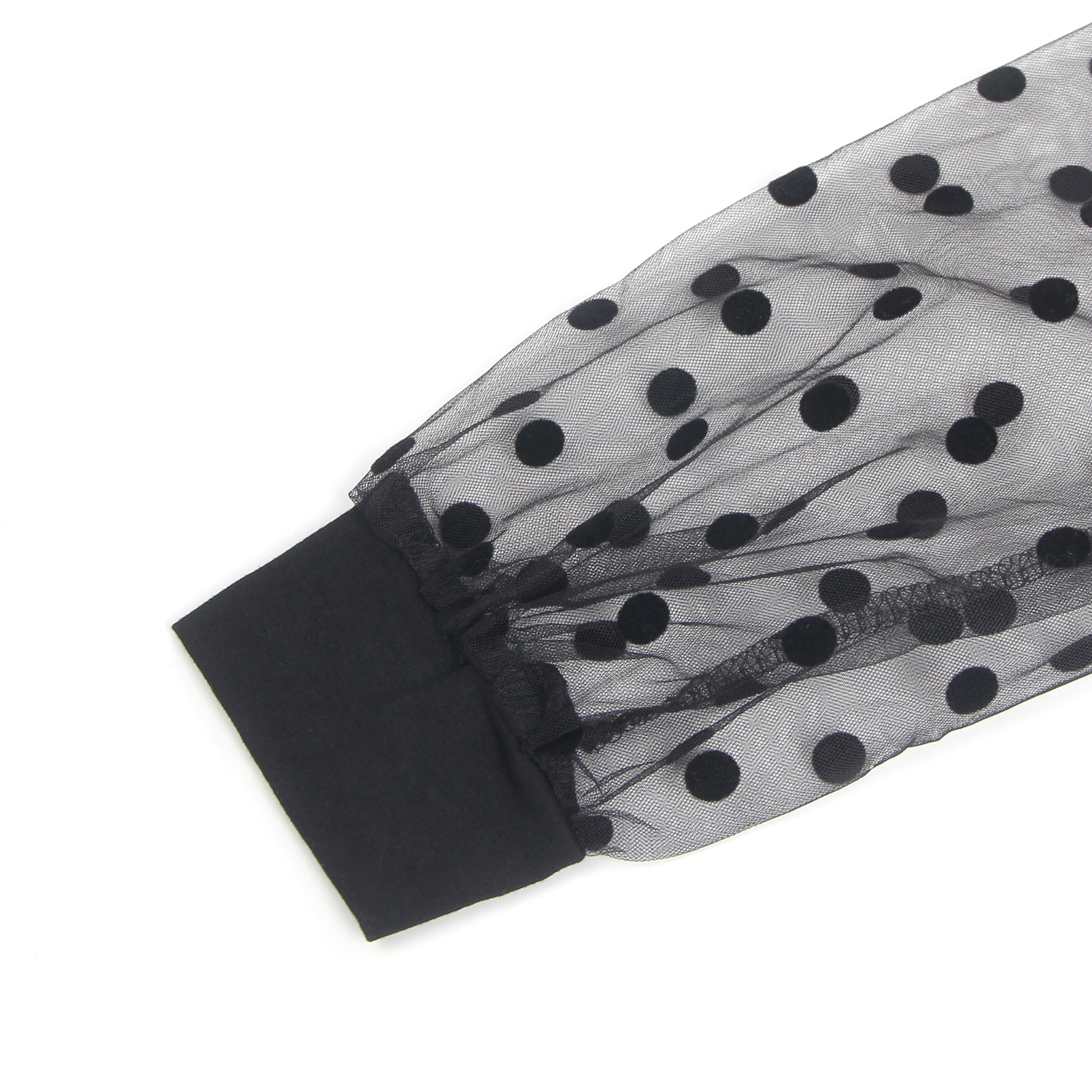 Schwarzer, sexy Body mit tiefem V-Ausschnitt, Polka-Dots, langen Ärmeln und offenem Schritt