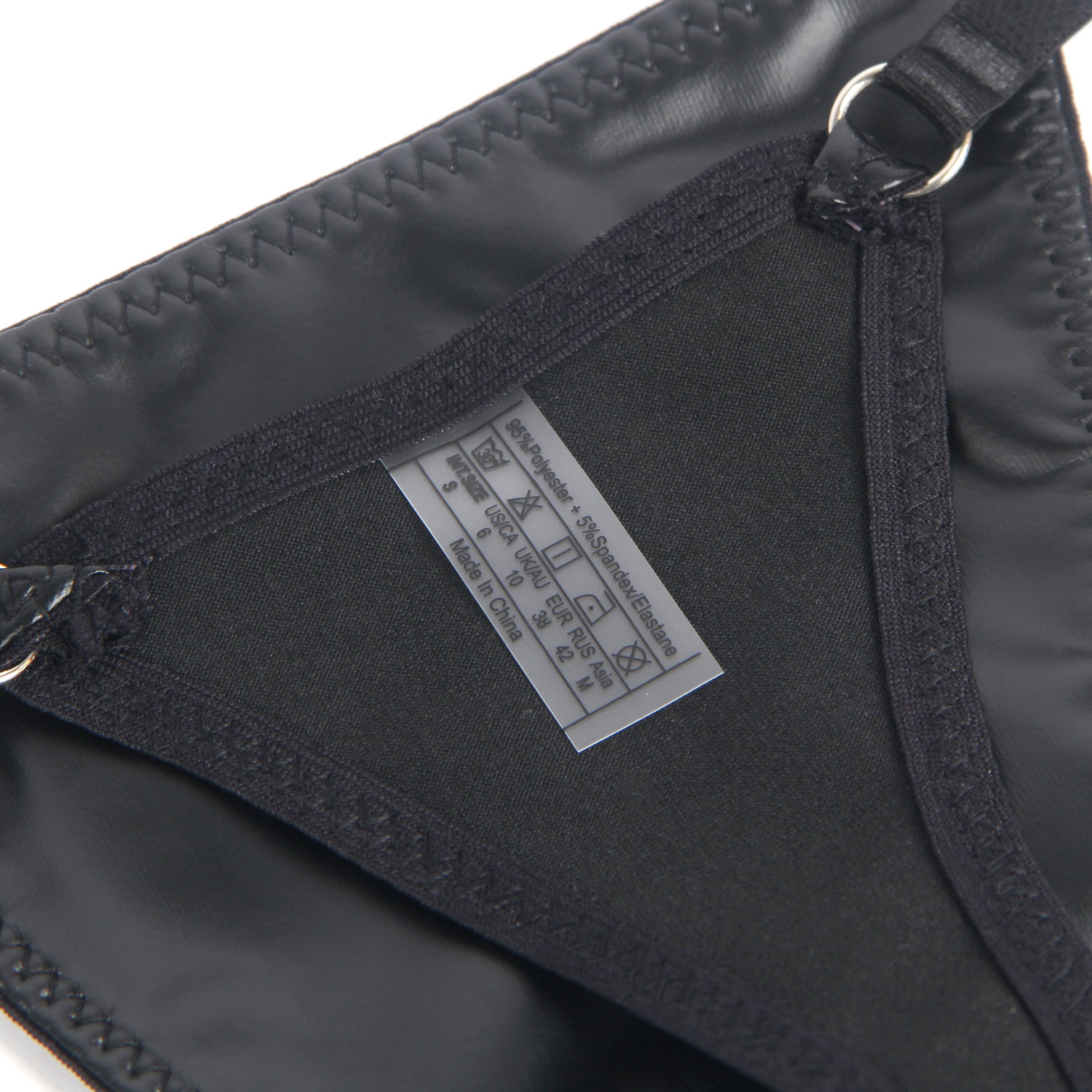 Schwarzer, sexy String-Tanga aus PU-Leder mit verstellbarem Bund für Damen