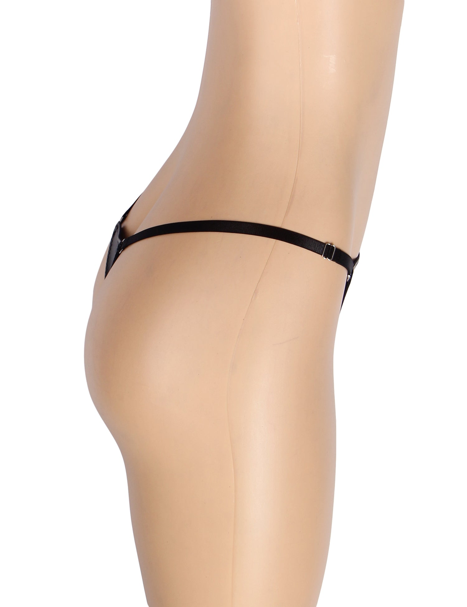 Schwarzer, sexy String-Tanga aus PU-Leder mit verstellbarem Bund für Damen